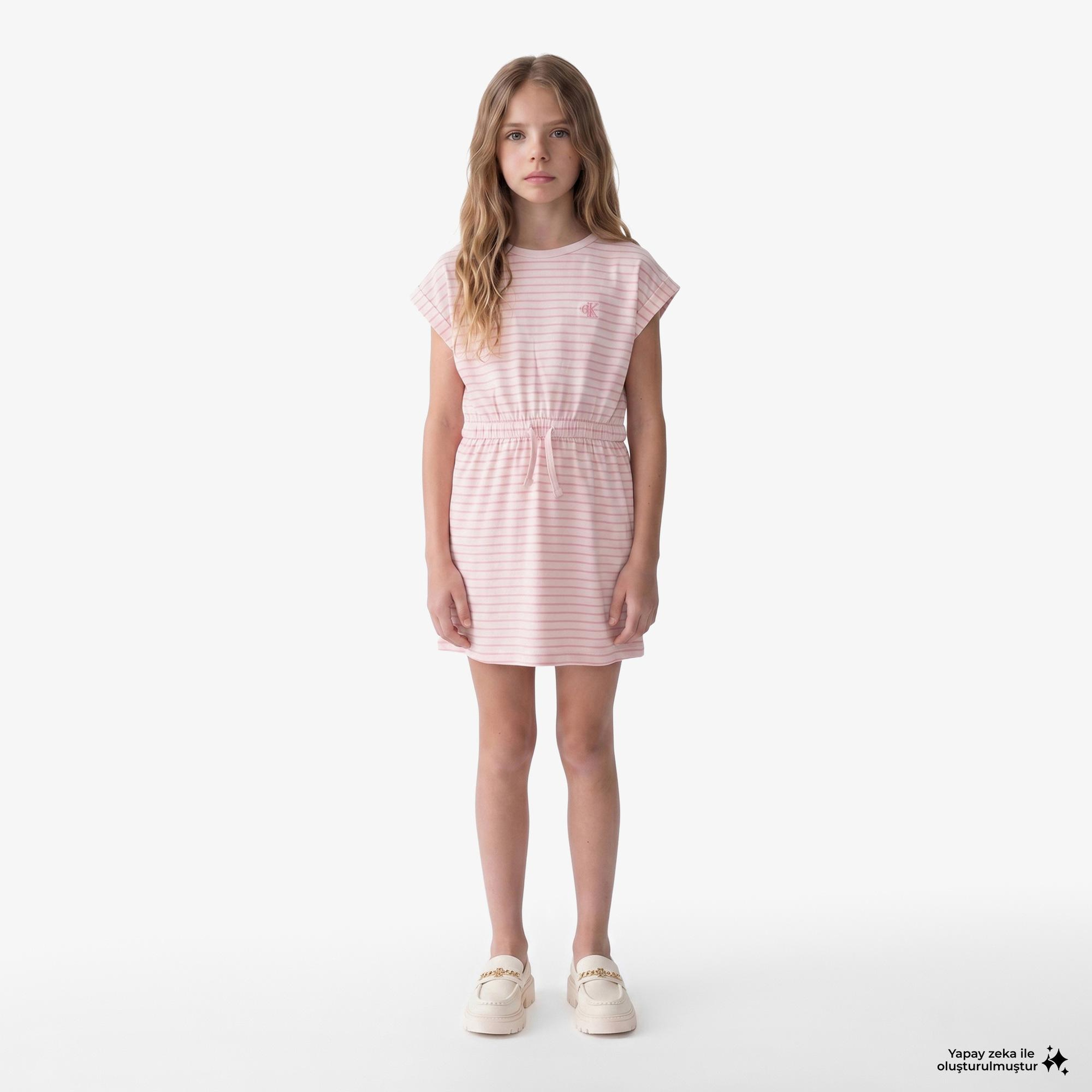 Calvin Klein Feeder Stripe Çocuk Pembe Elbise