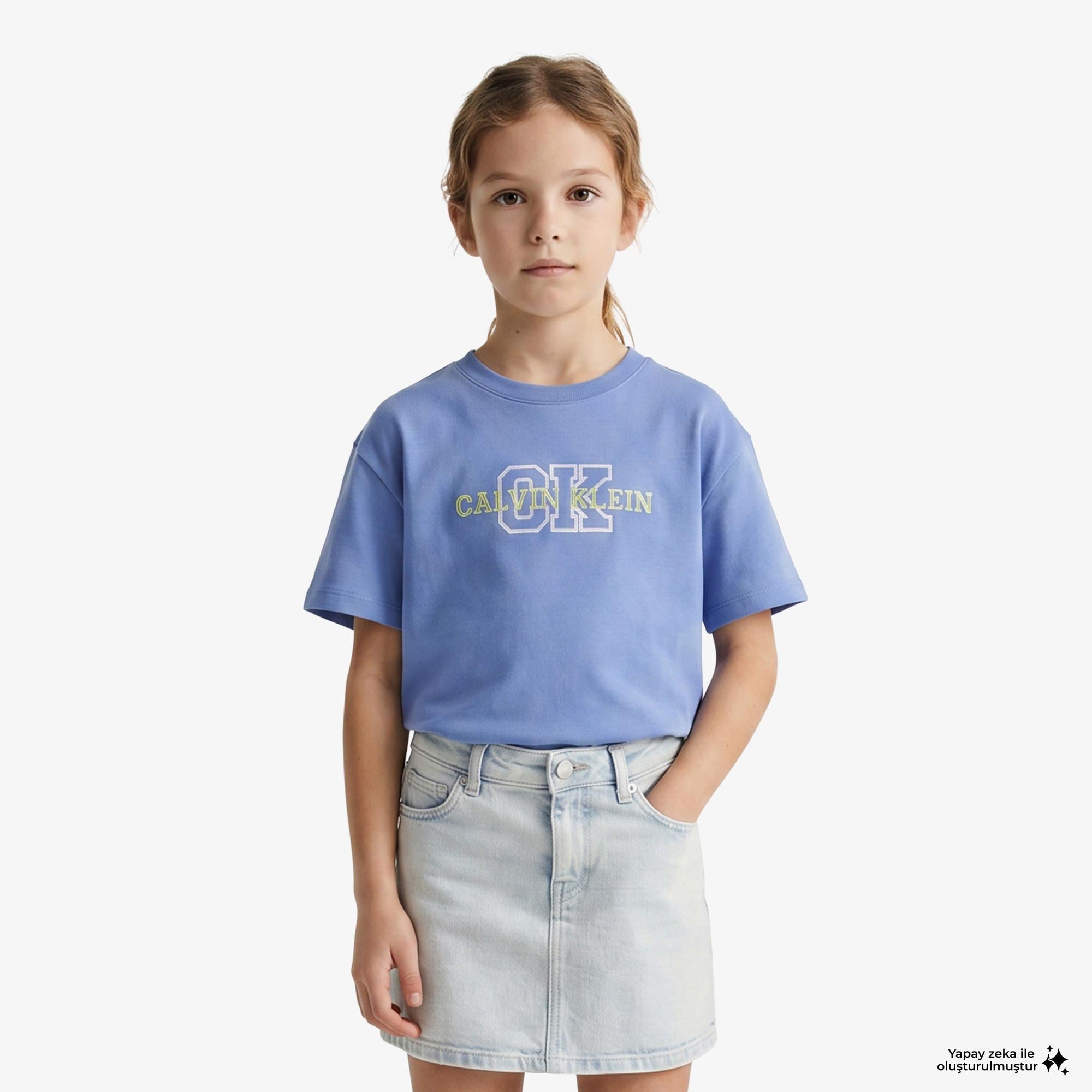 Calvin Klein Varsity Logo Çocuk Mavi T-Shirt