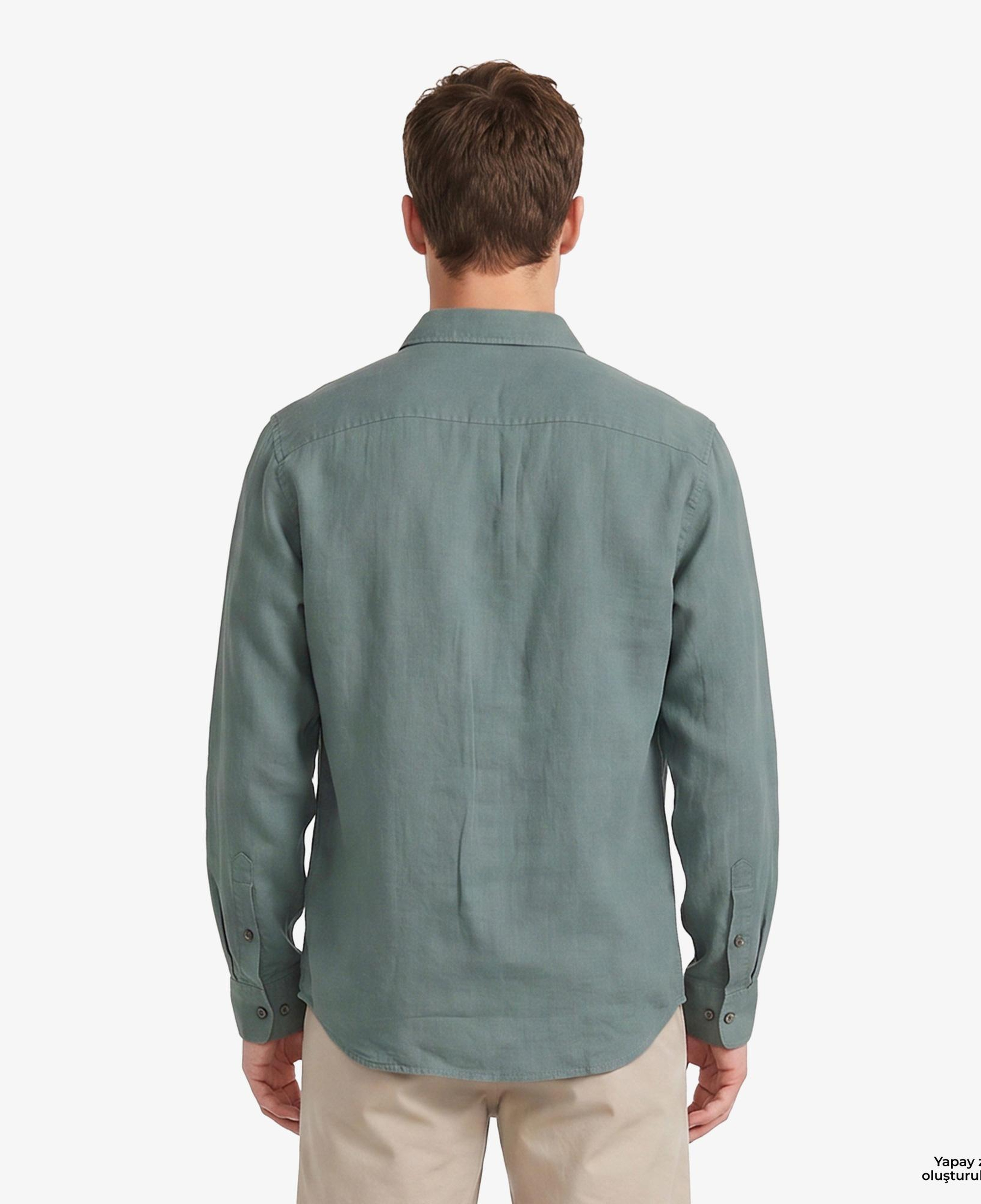 Calvin Klein Solid Casual Classic Erkek Yeşil Keten Gömlek