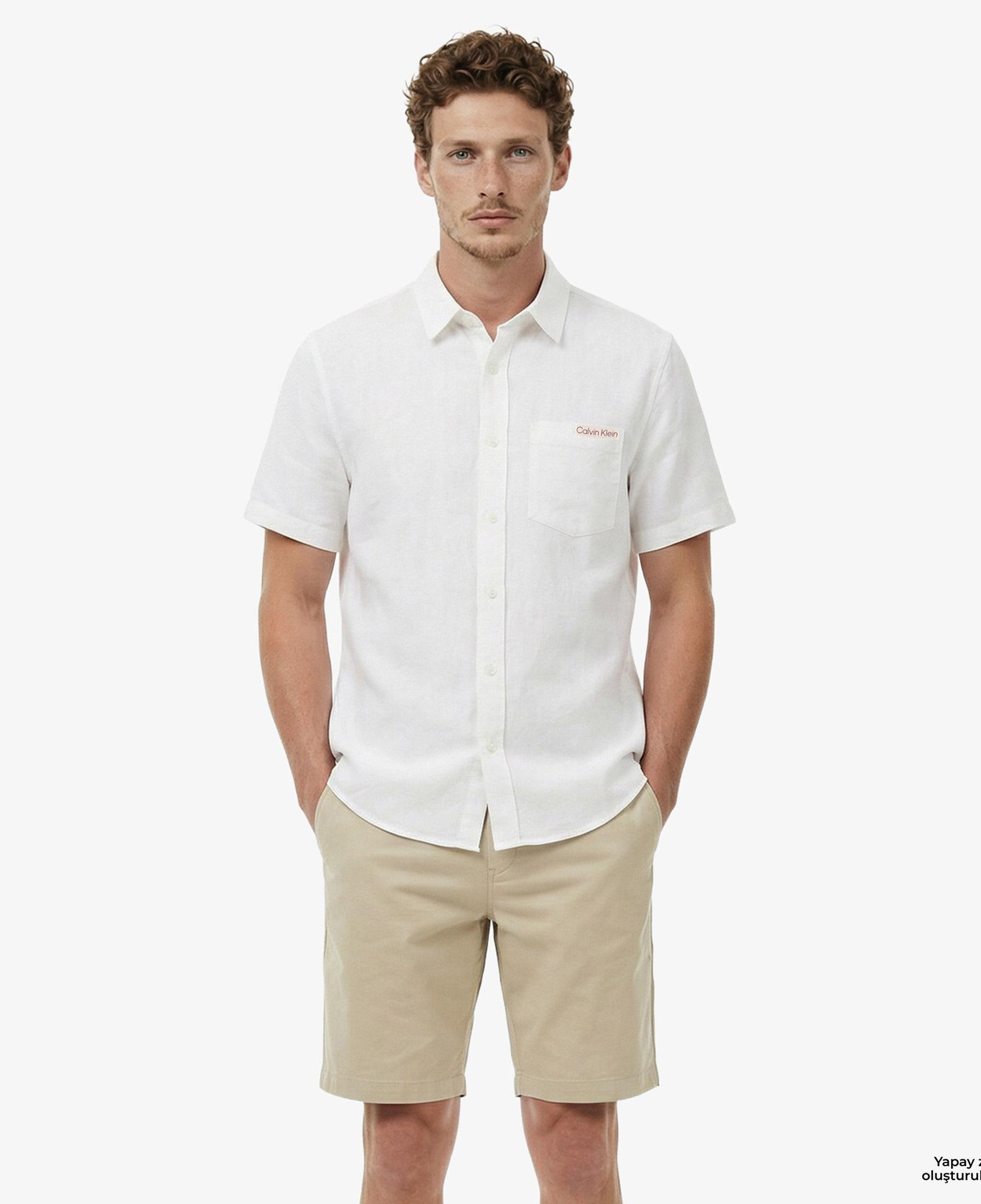 Calvin Klein Solid Causal Classic Erkek Beyaz Keten Gömlek
