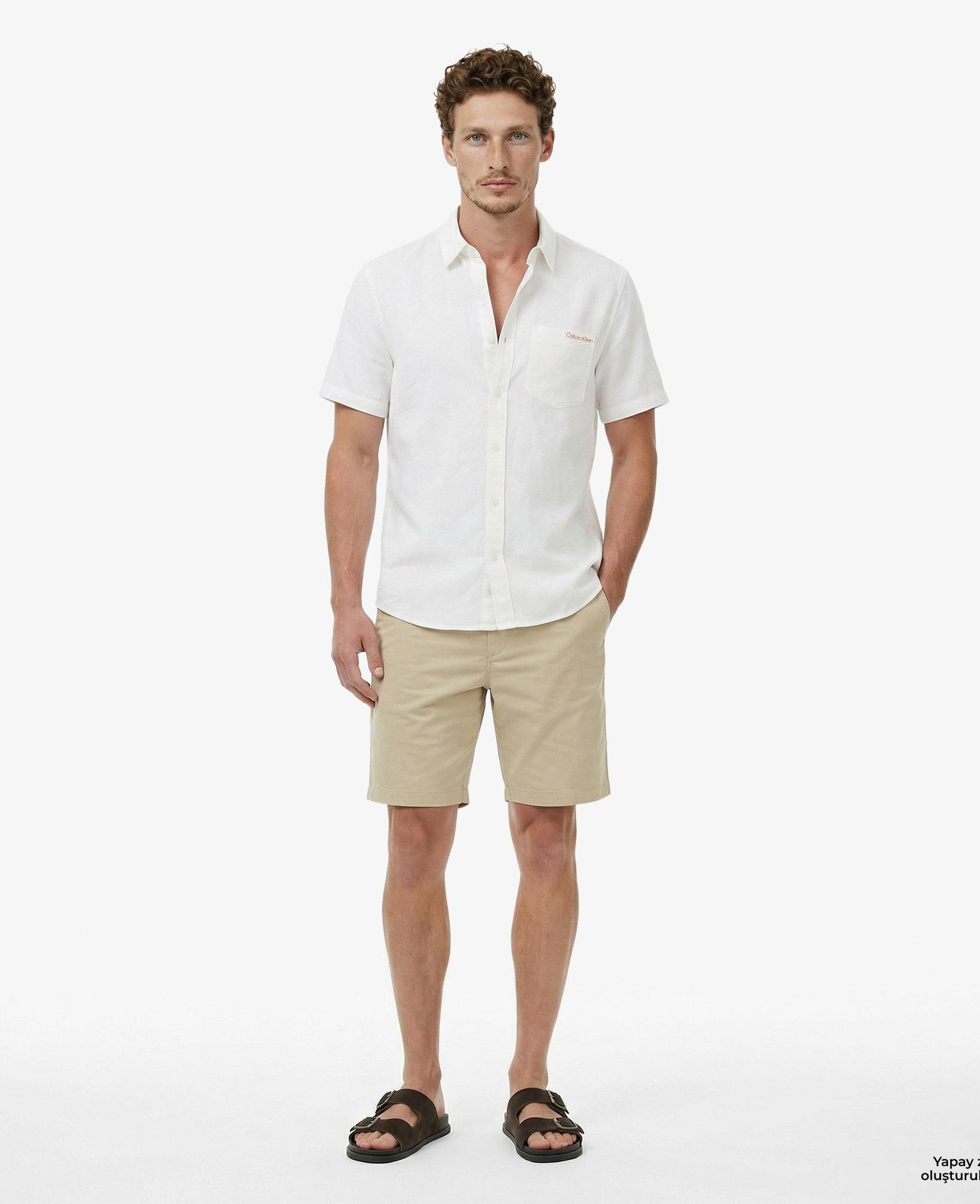 Calvin Klein Solid Causal Classic Erkek Beyaz Keten Gömlek