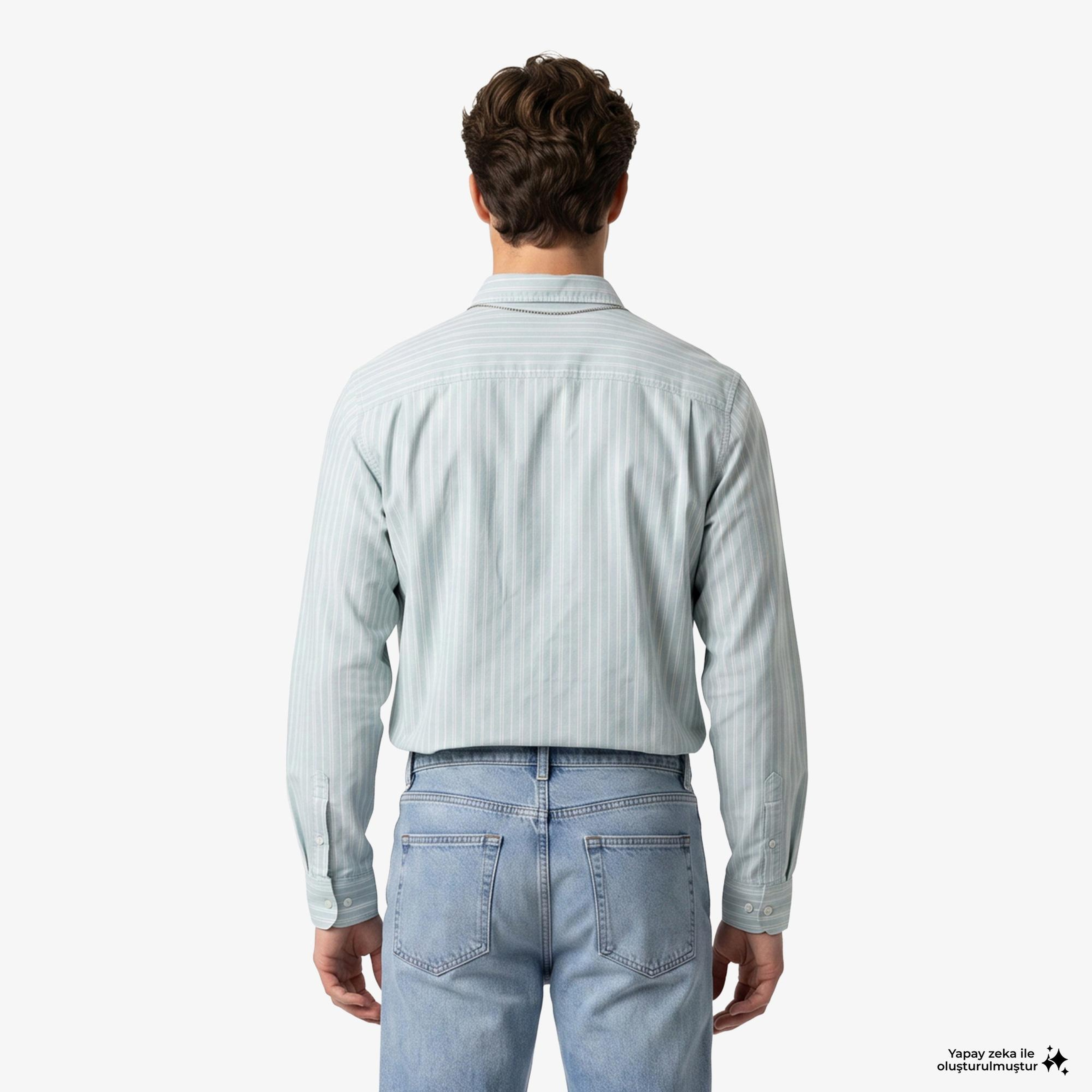 Calvin Klein Stripe Washed Oxford Easy Erkek Yeşil Gömlek