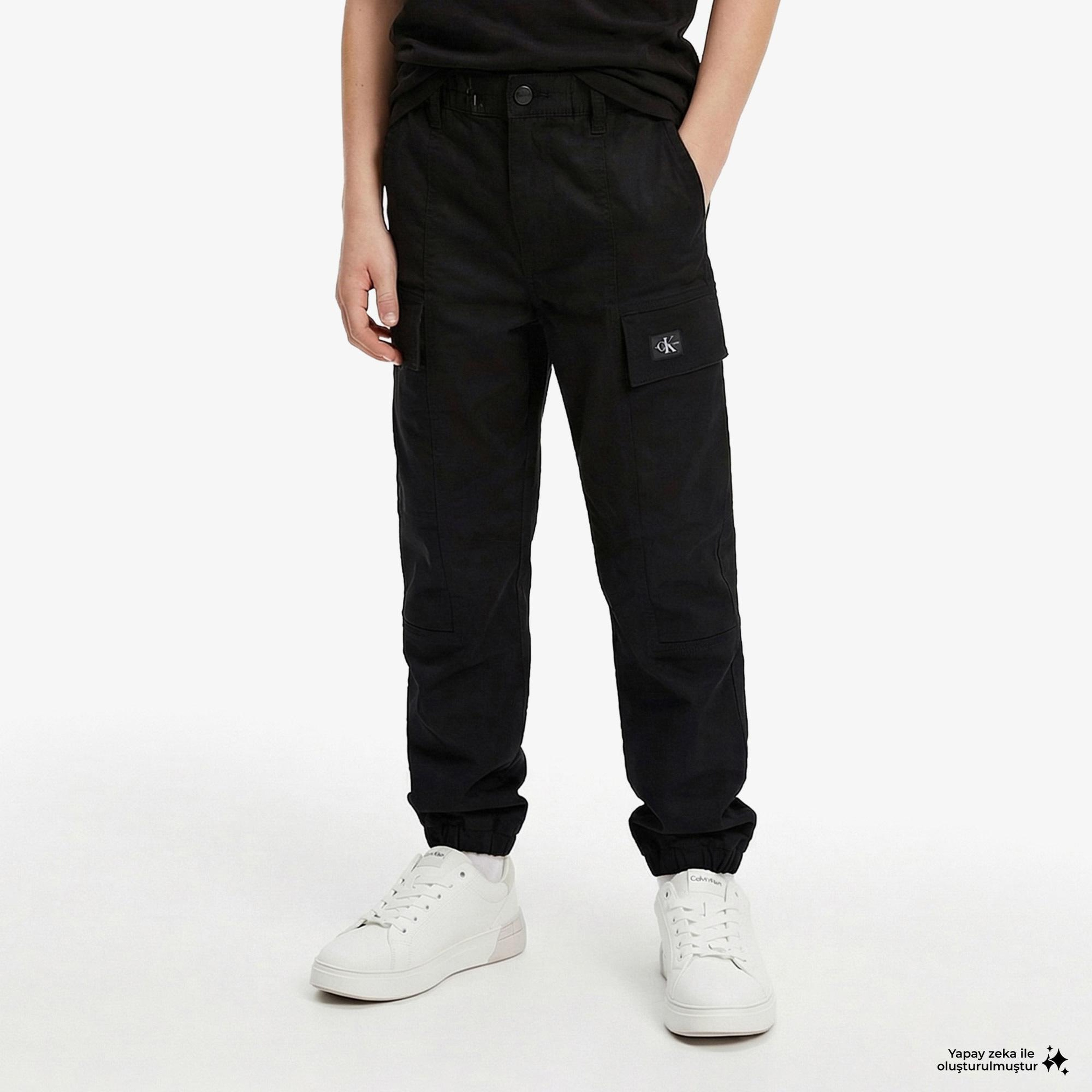 Calvin Klein Co Sateen Cargo Çocuk Siyah Pantolon