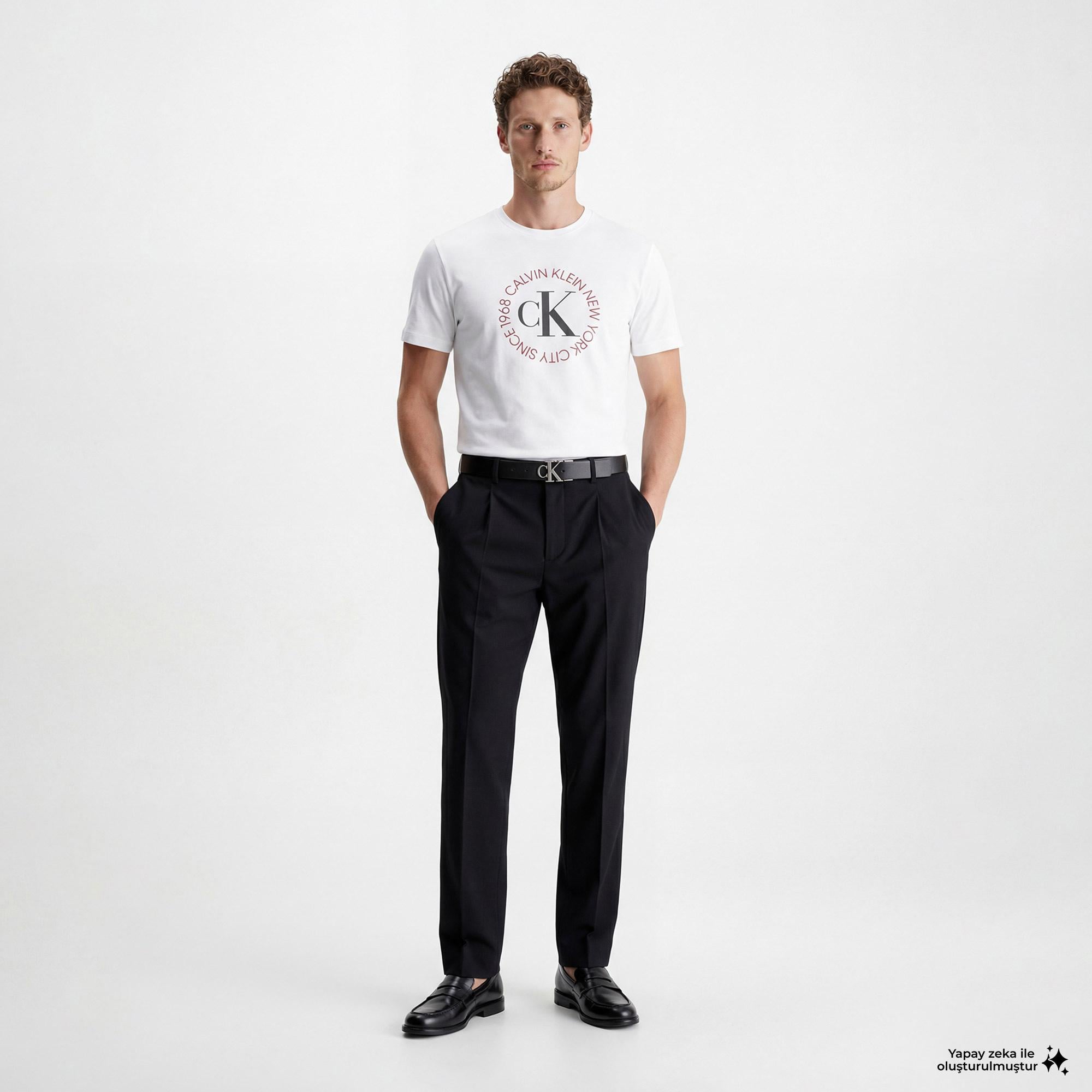 Calvin Klein 30S Word Circle Graphic Erkek Beyaz T-Shirt