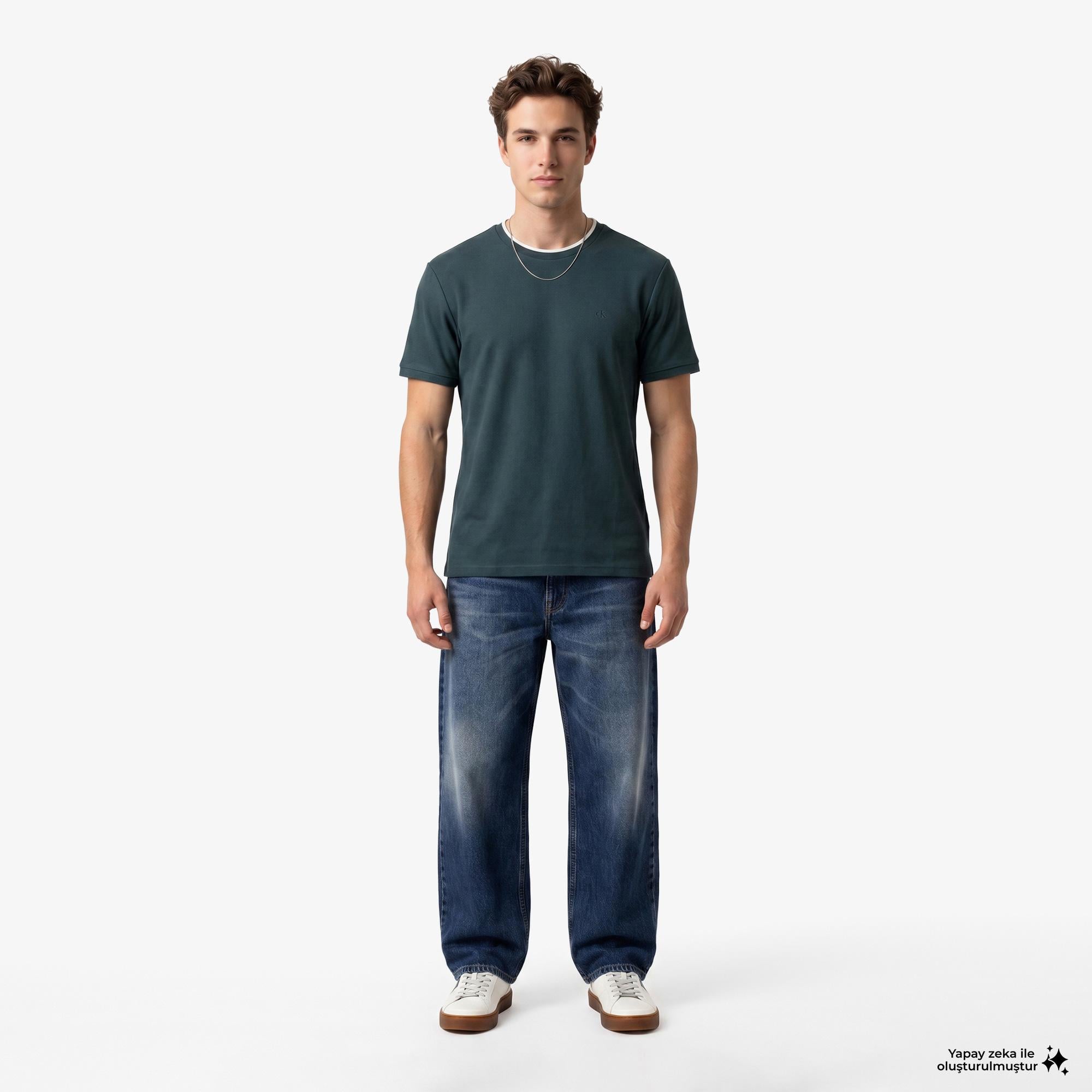 Calvin Klein Tipped Pıque Crewnk Erkek Yeşil T-Shirt
