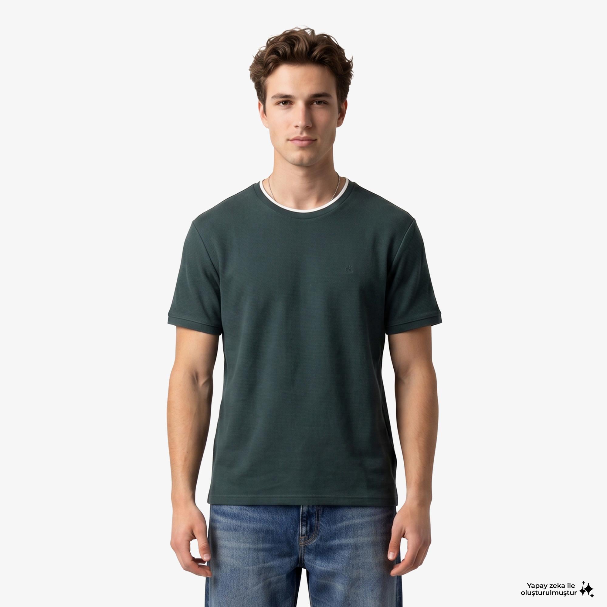 Calvin Klein Tipped Pıque Crewnk  Erkek Yeşil T-Shirt