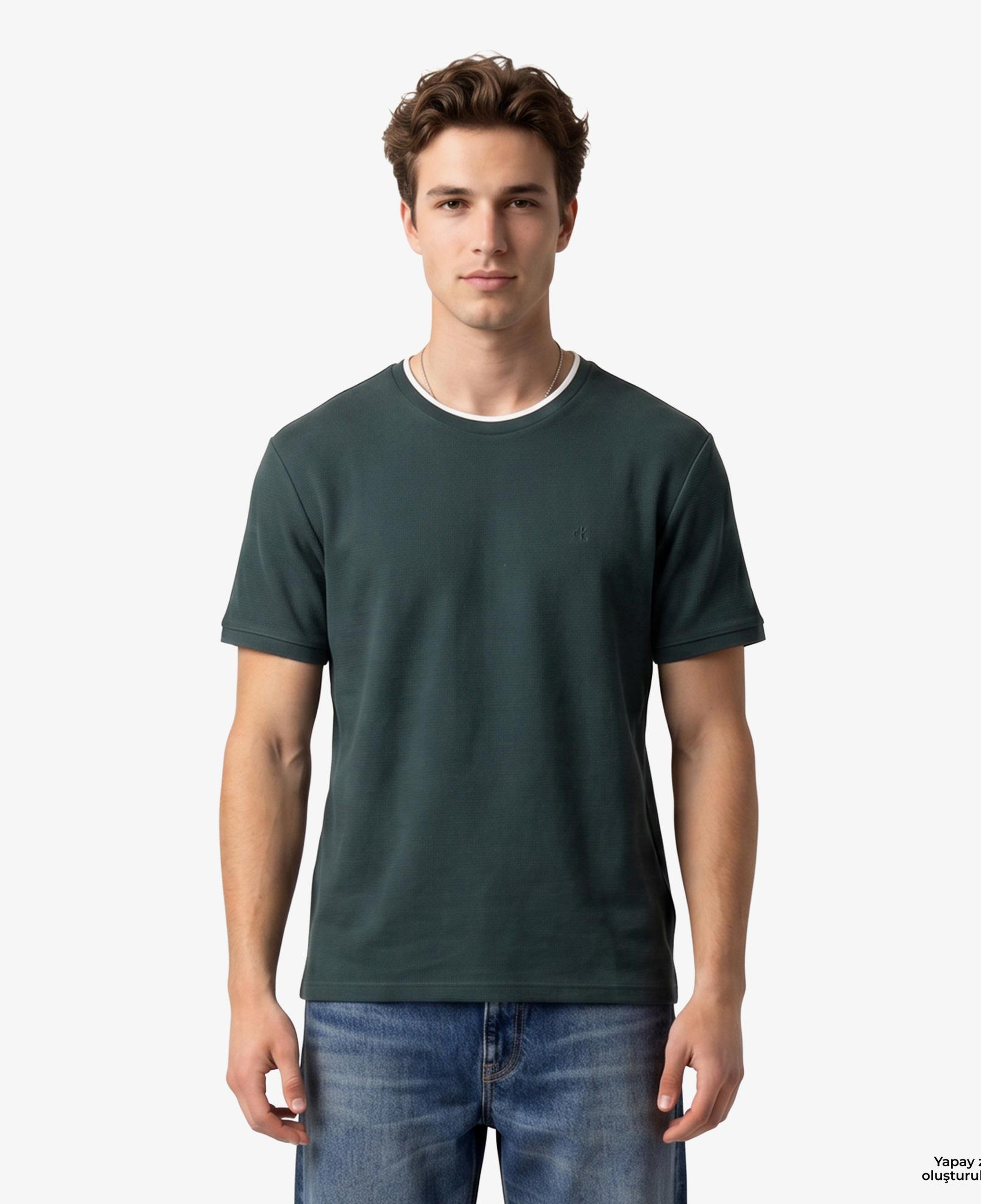 Calvin Klein Tipped Pıque Crewnk Erkek Yeşil T-Shirt