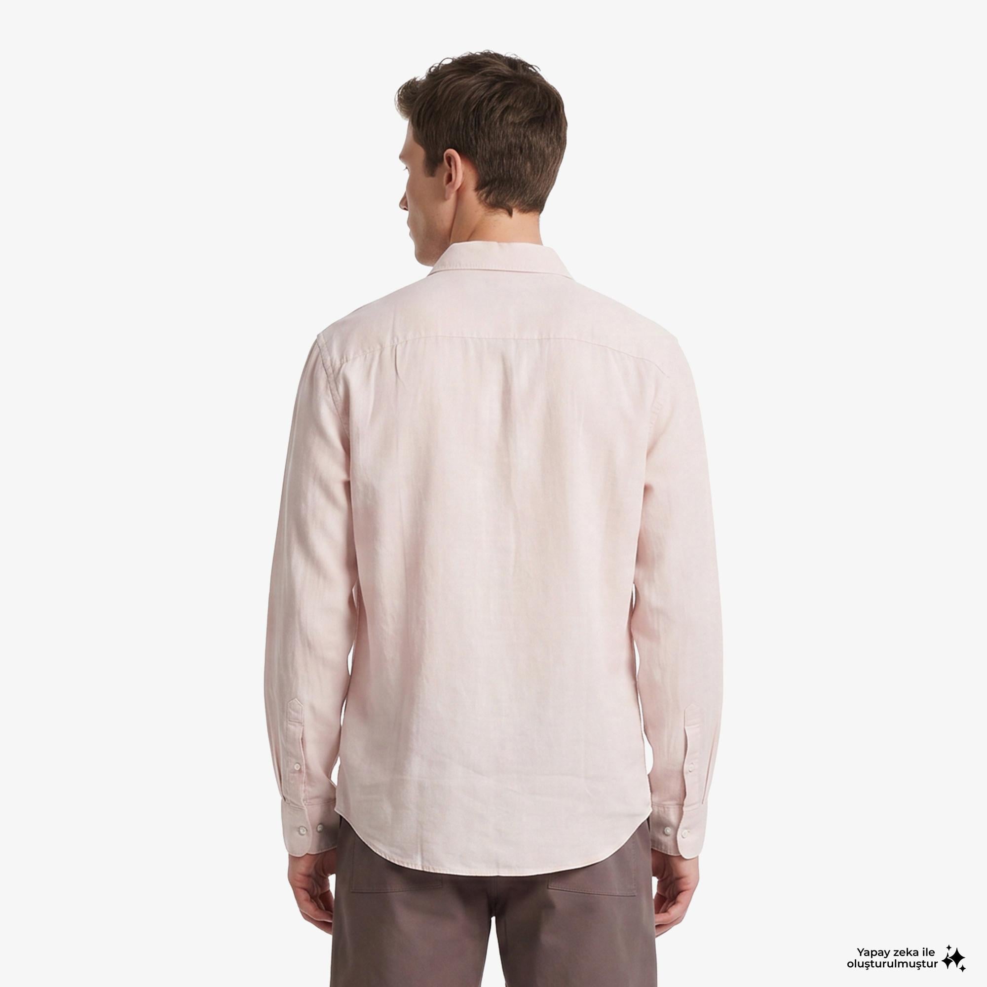 Calvin Klein Solid Casual Classic Erkek Turuncu Keten Gömlek