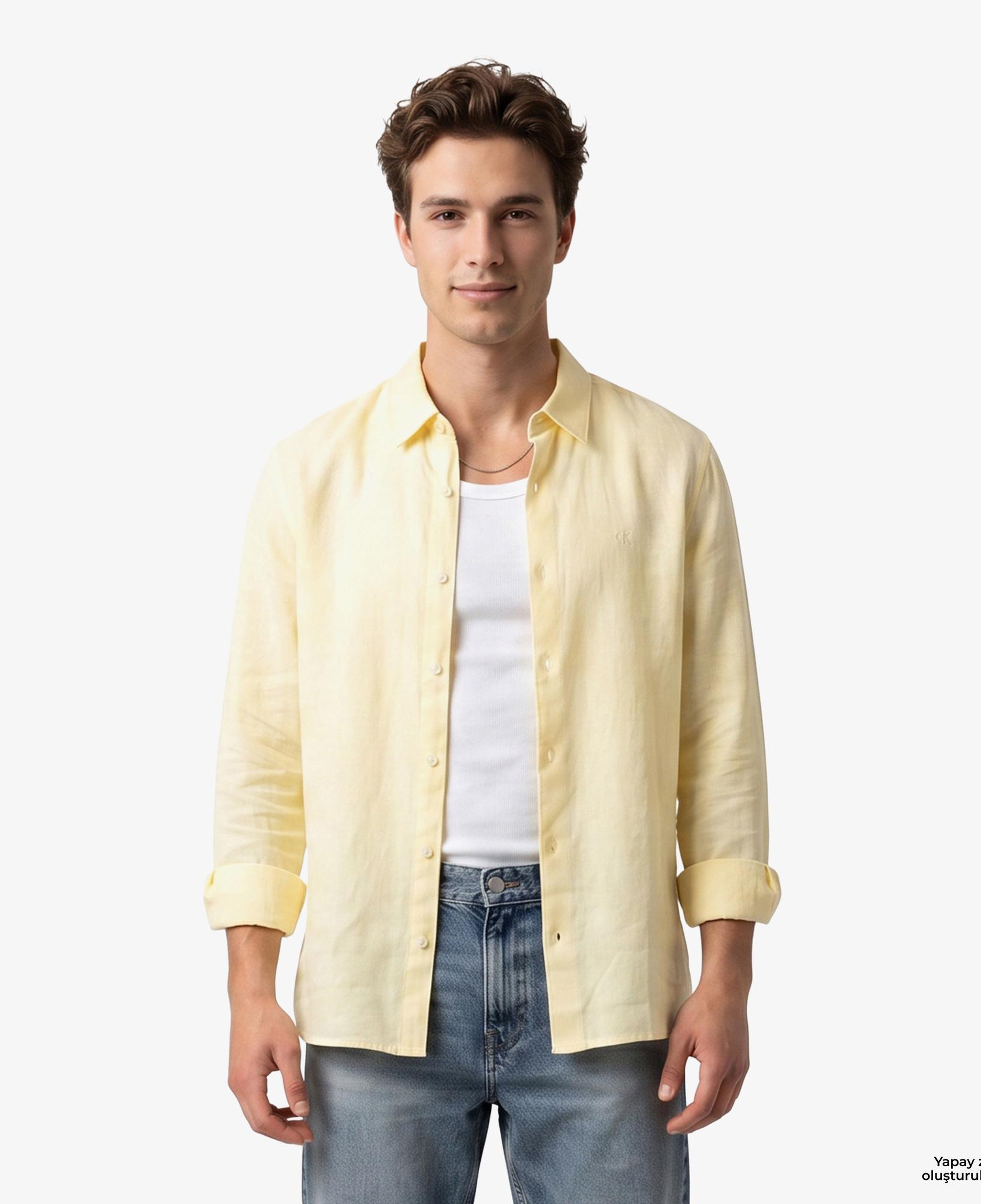 Calvin Klein Solid Classic Erkek Beyaz Keten Gömlek