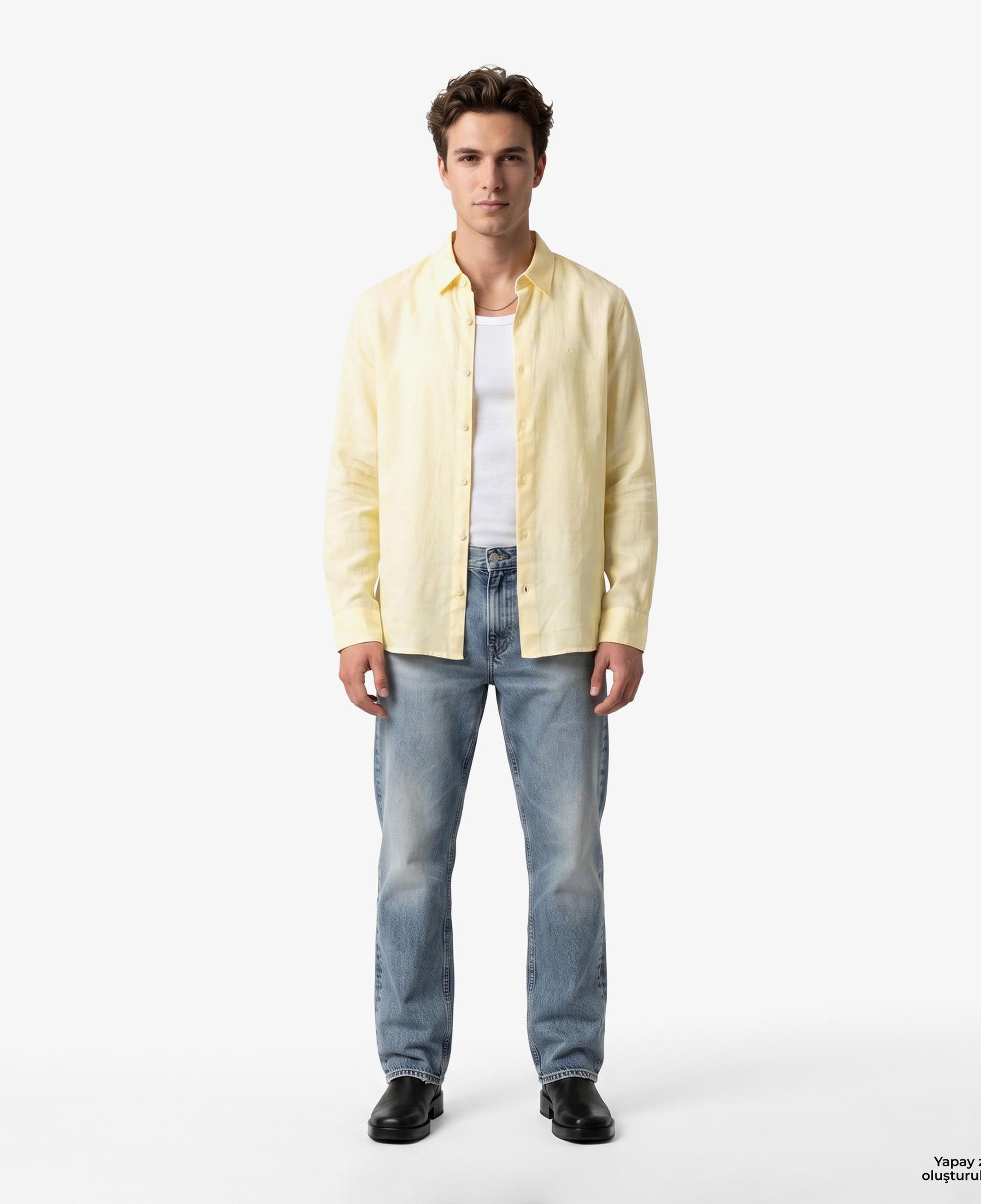 Calvin Klein Solid Classic Erkek Beyaz Keten Gömlek