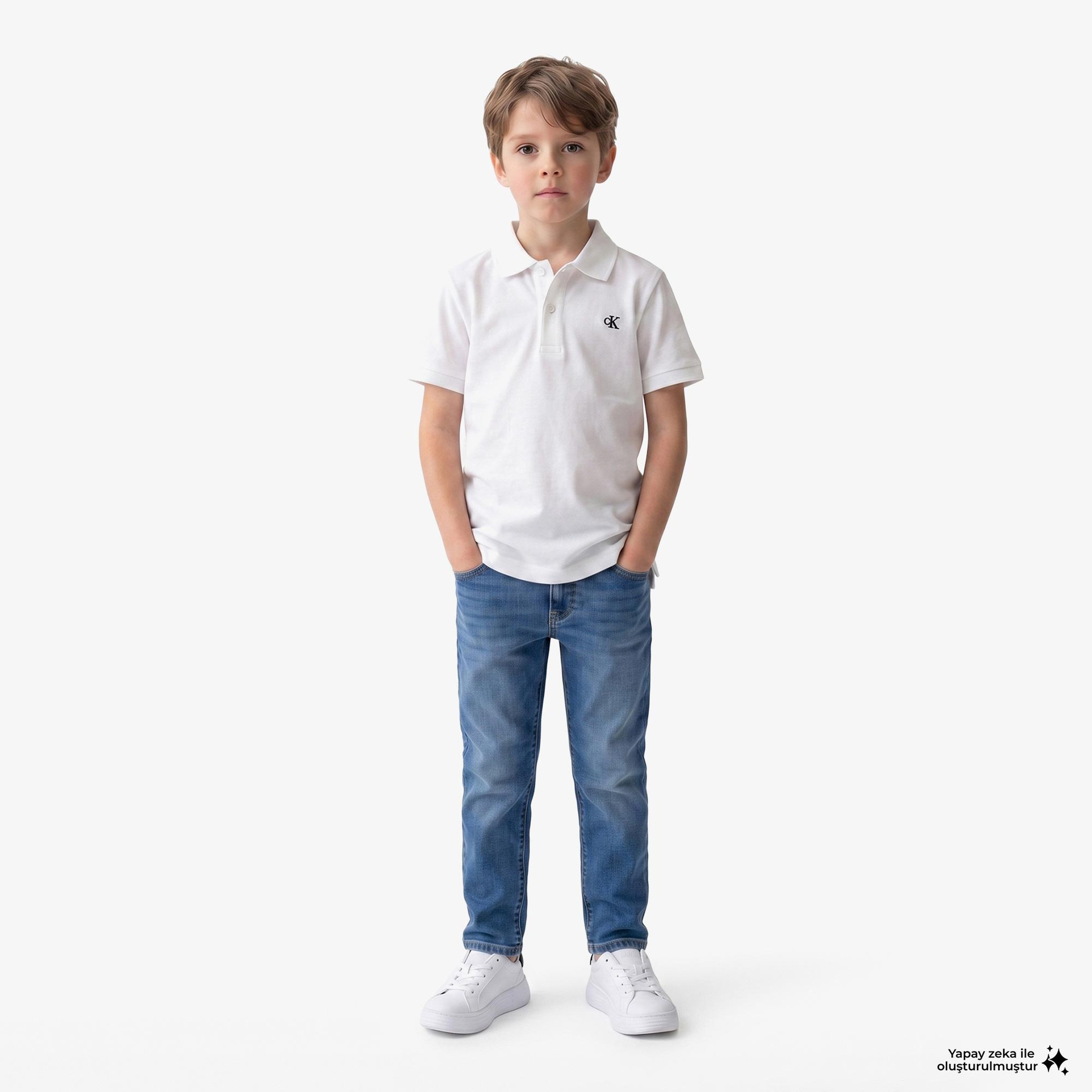 Calvin Klein Solid Çocuk Beyaz Polo