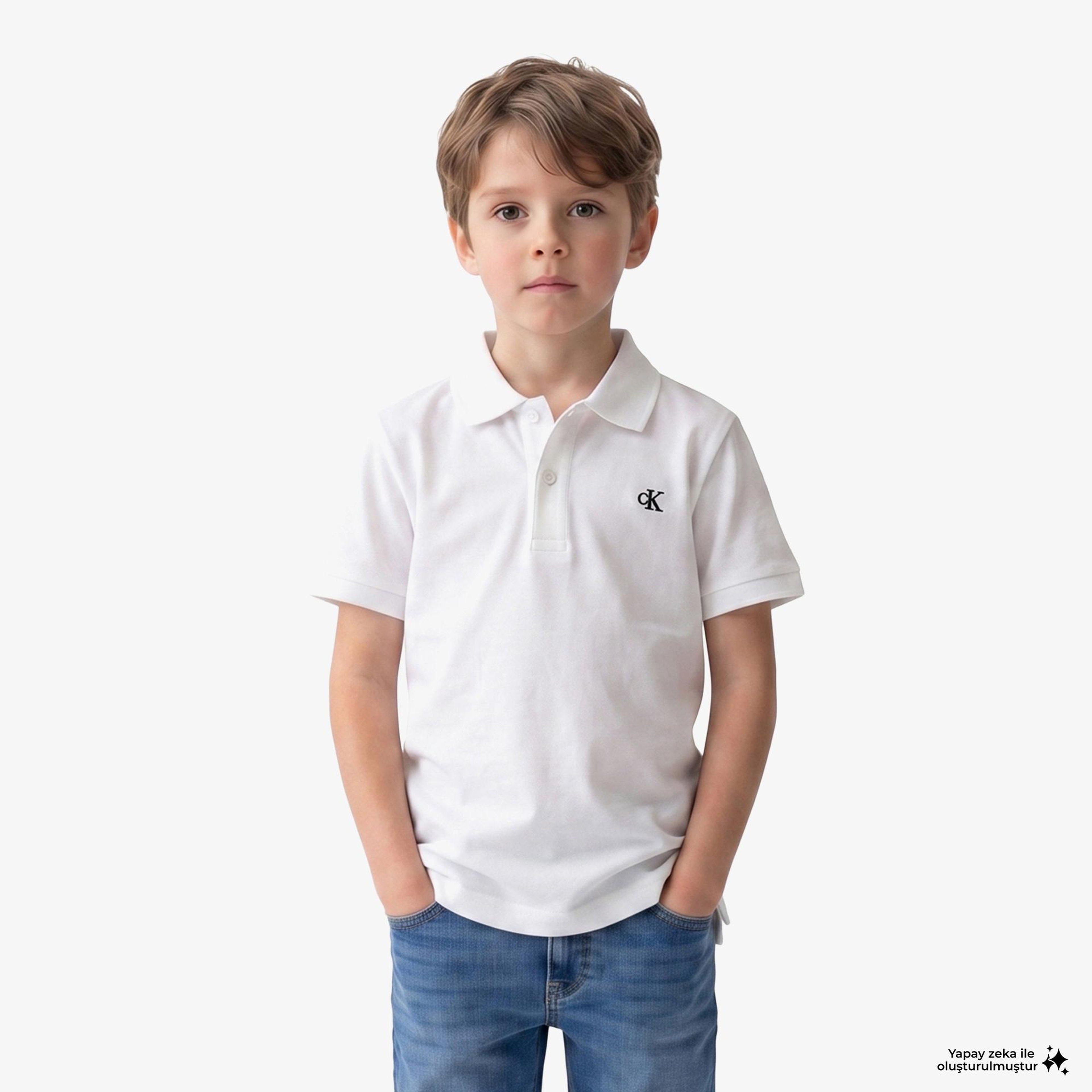 Calvin Klein Solid Çocuk Beyaz Polo