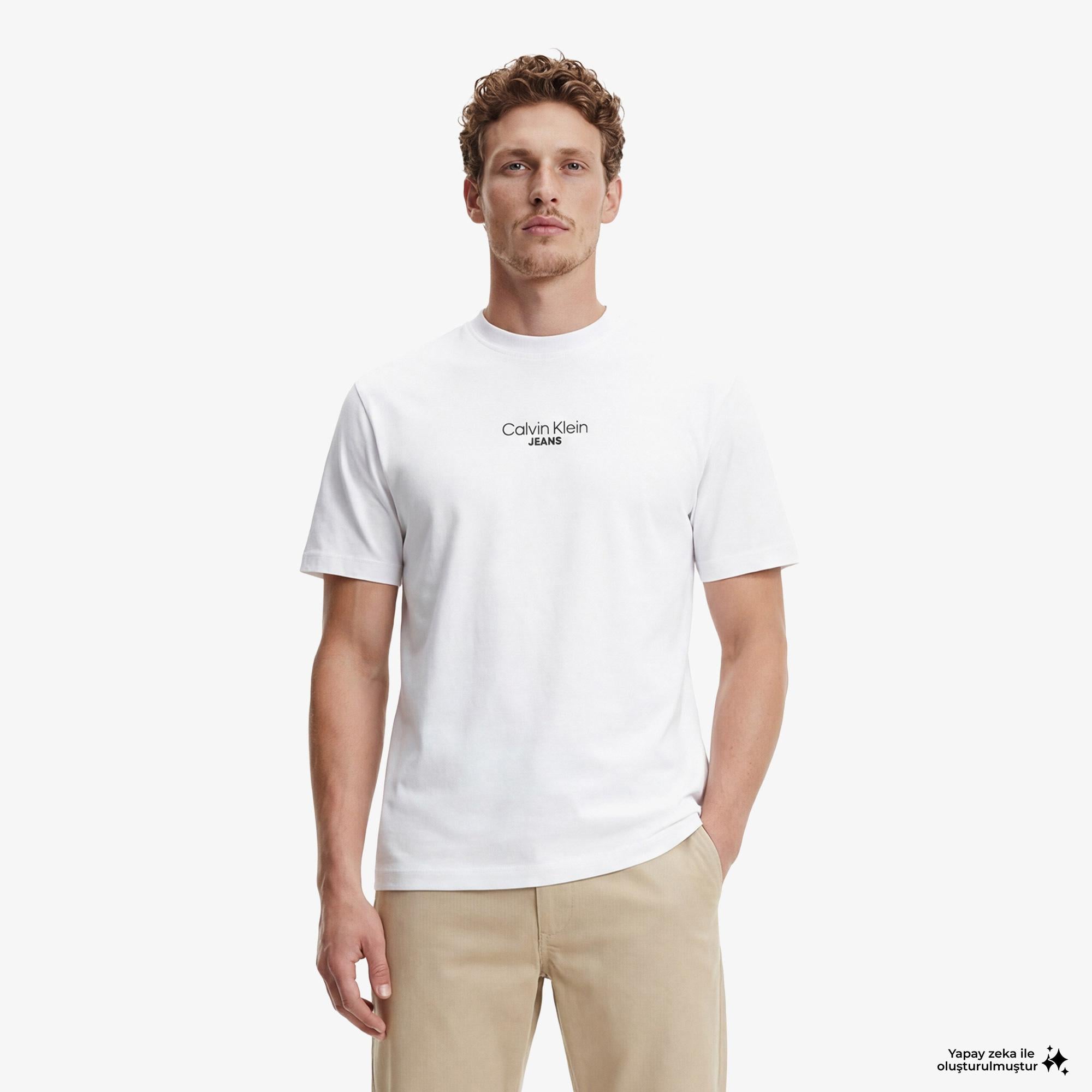 Calvin Klein Relaxed Fit Graphic  Erkek Beyaz T-Shirt