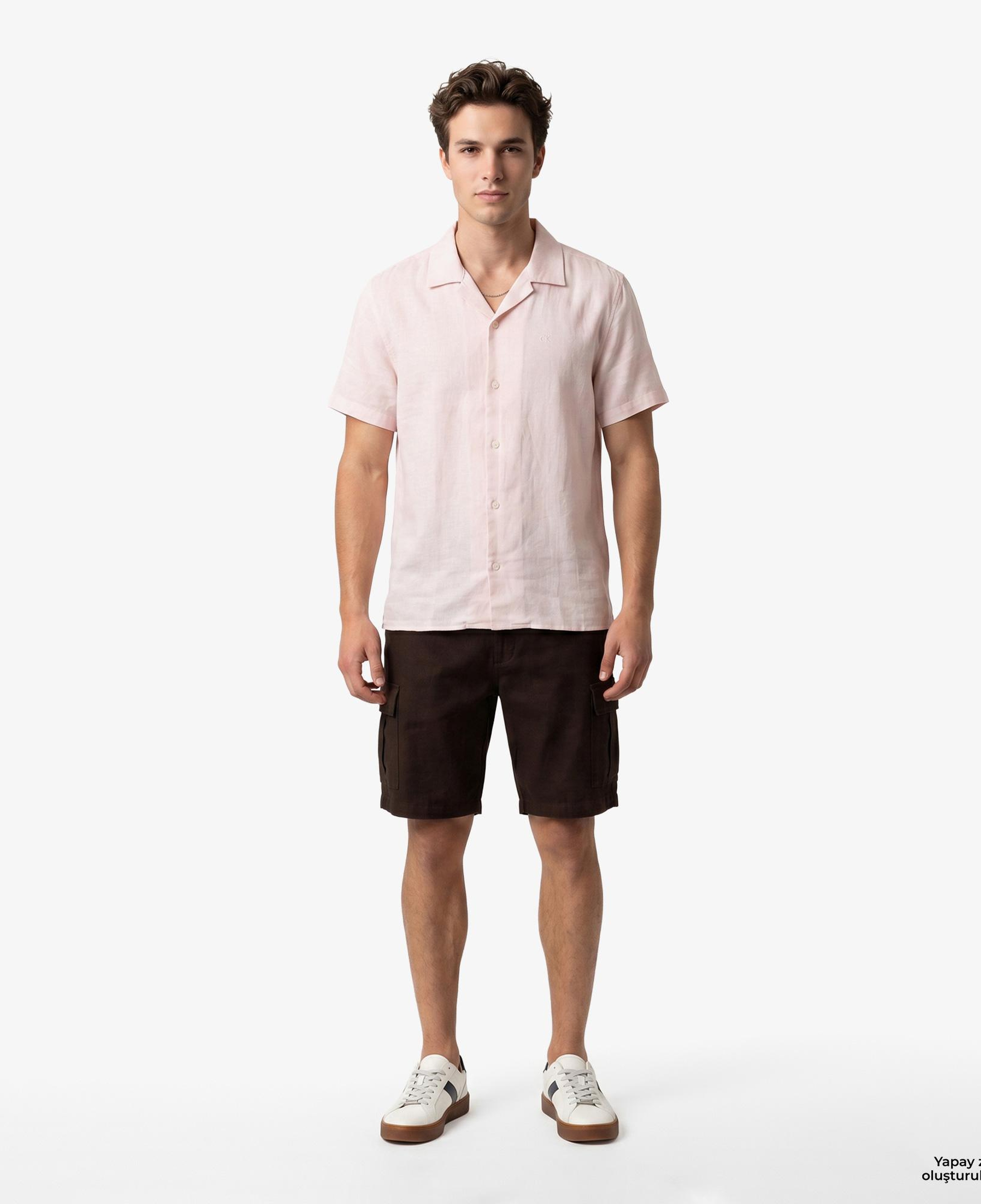 Calvin Klein Camp Collar Solid Class Erkek Turuncu Keten Gömlek