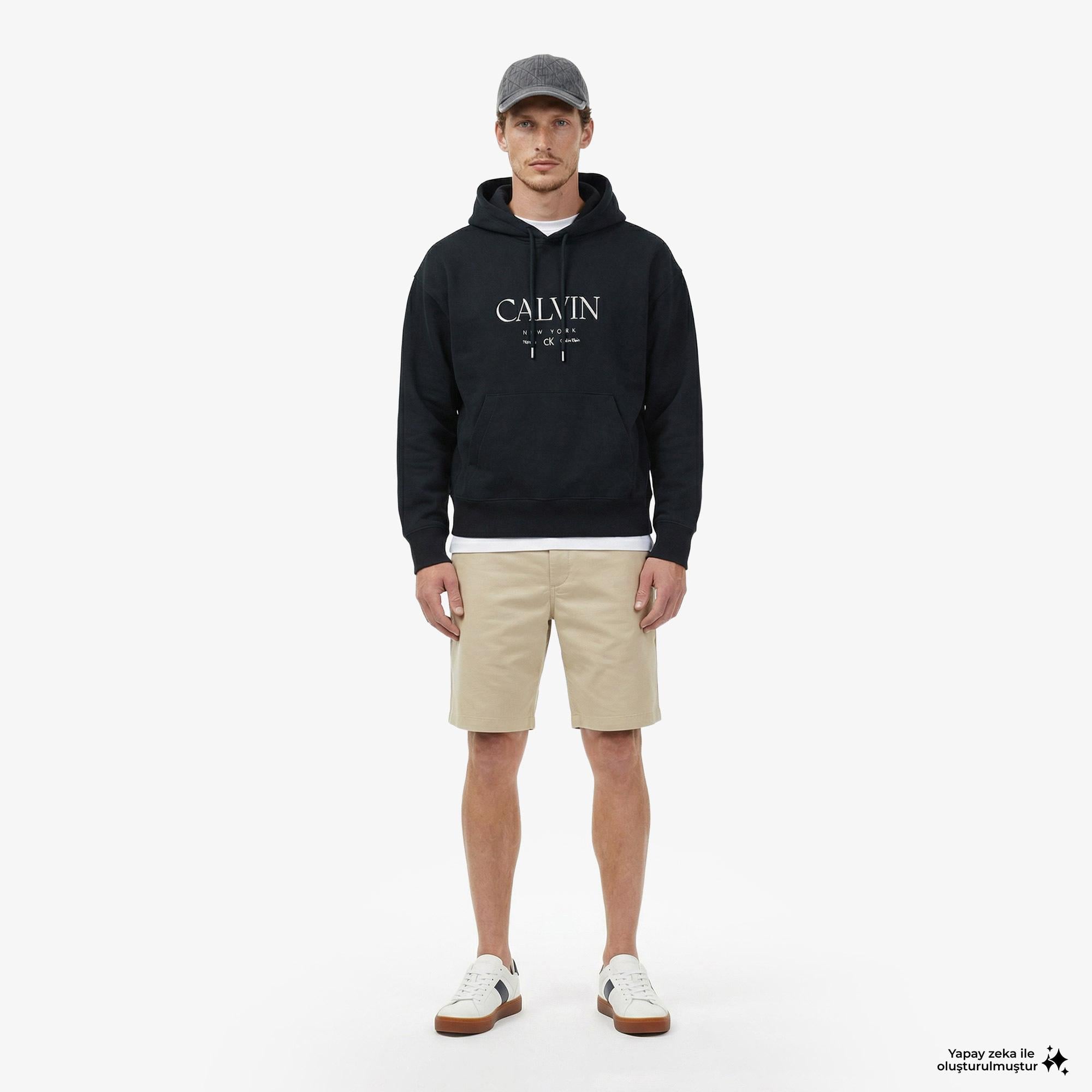 Calvin Klein Premium Fleece Graphic Erkek Mavi Sweatshirt