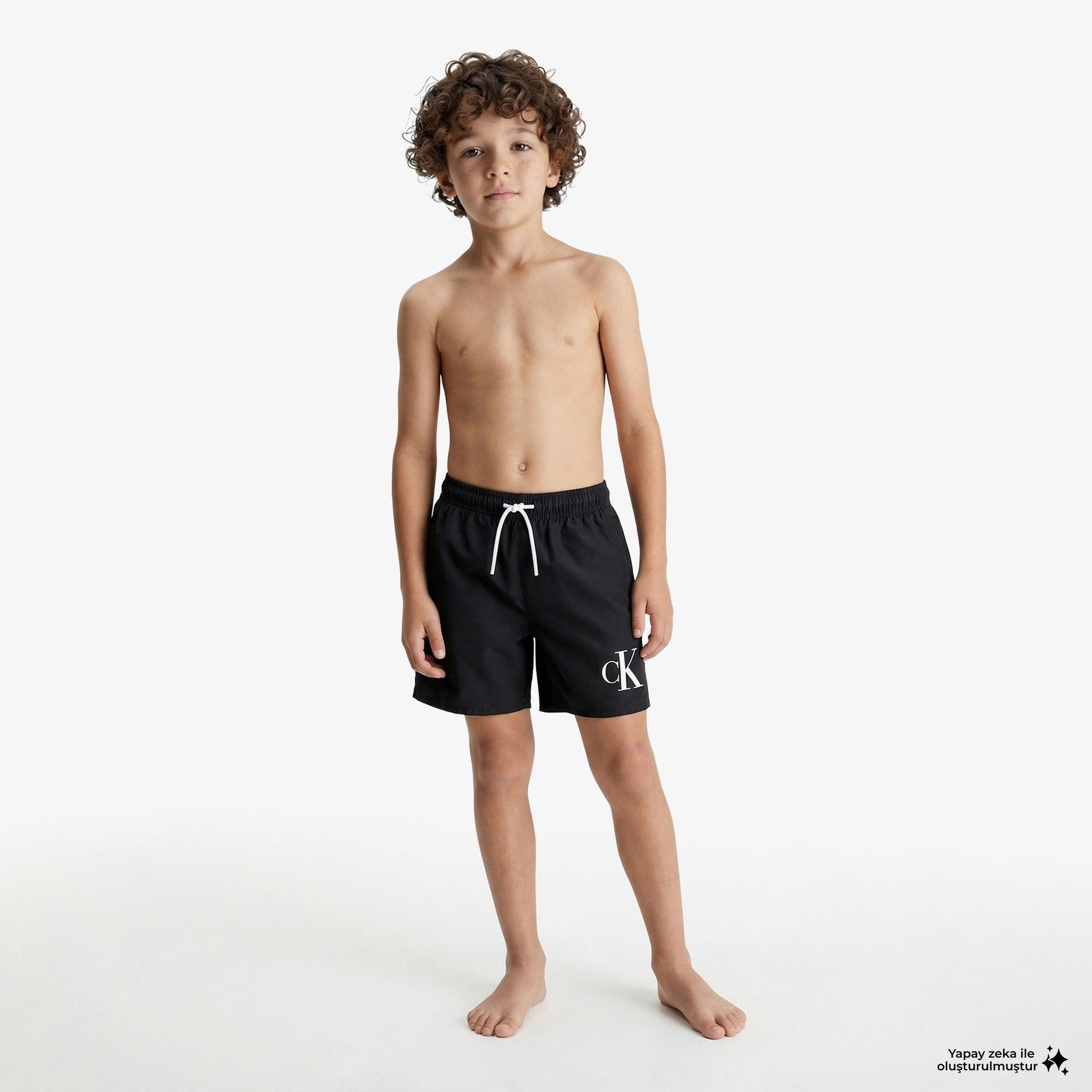 Calvin Klein Medium Drawstring Çocuk Siyah Deniz Şortu
