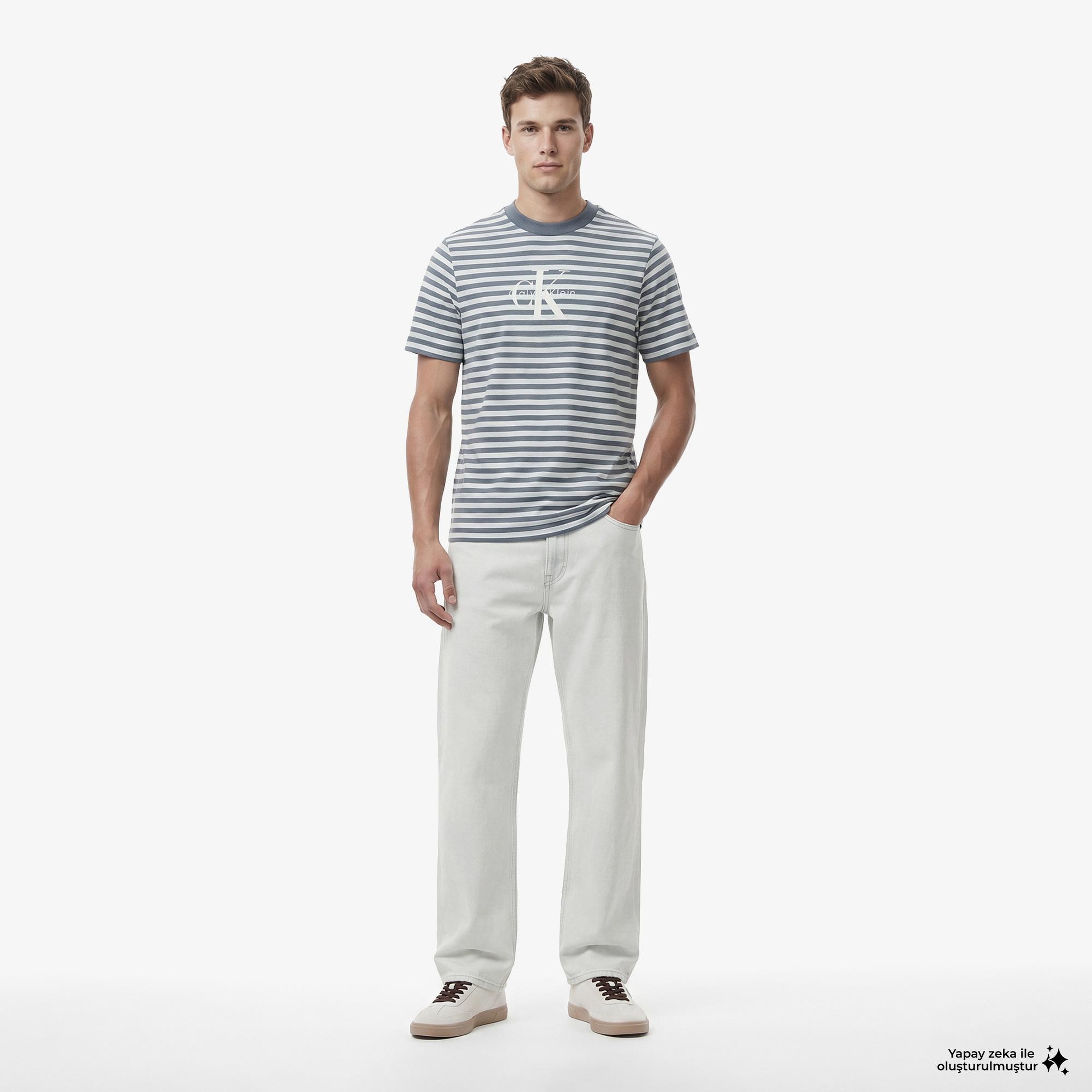 Calvin Klein Baggy Bleachout 205 Erkek Mavi Jean
