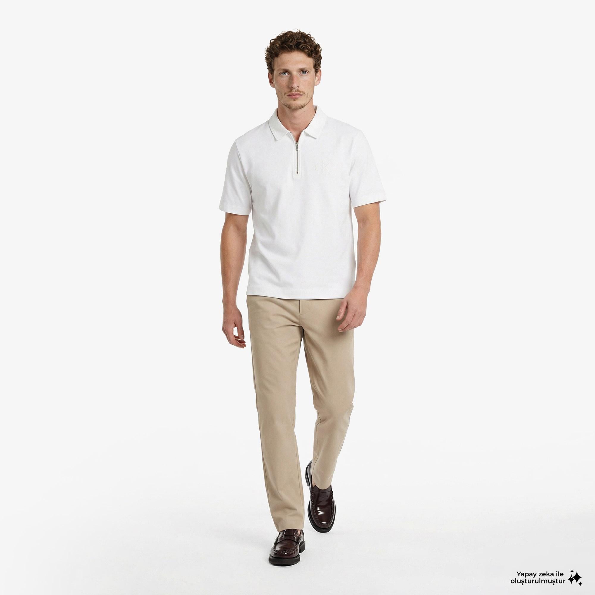Calvin Klein Cooling Pique Embossed Erkek Beyaz Polo