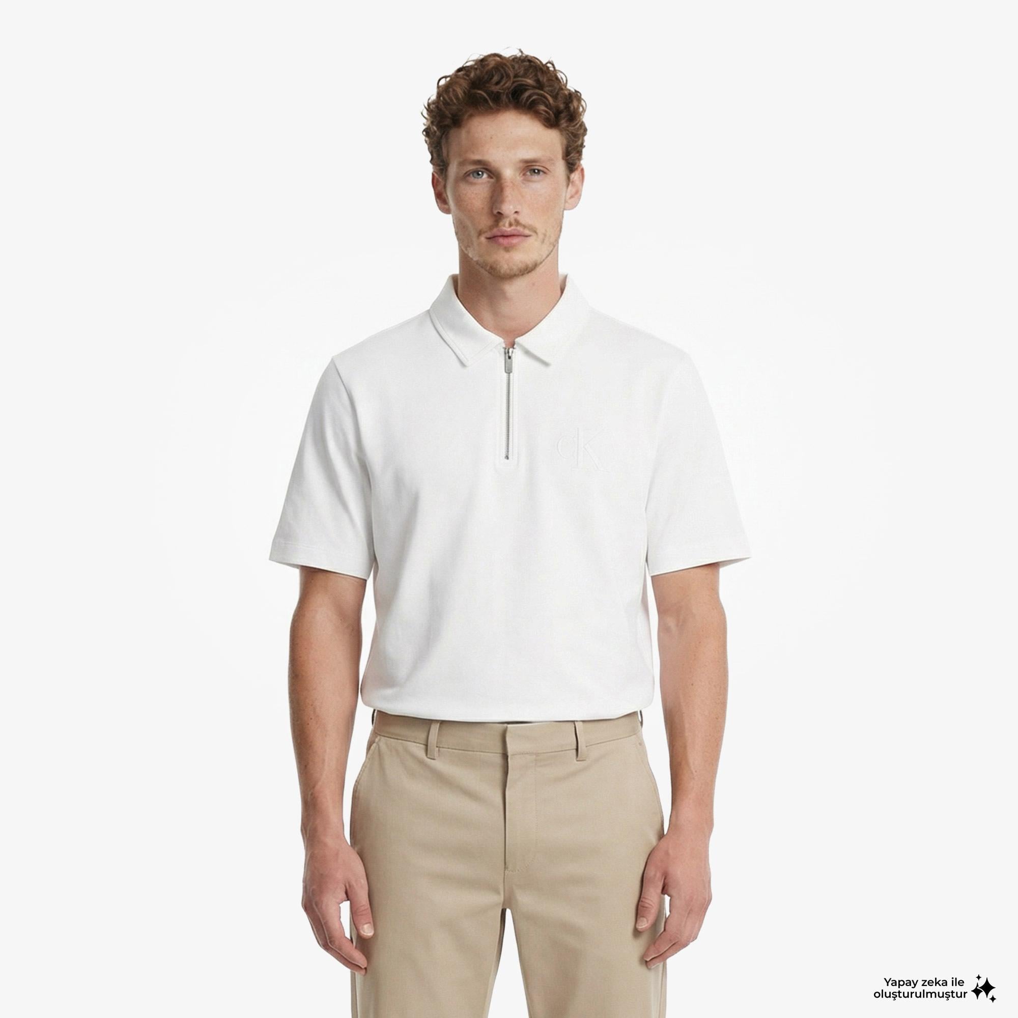 Calvin Klein Cooling Pique Embossed Erkek Beyaz Polo