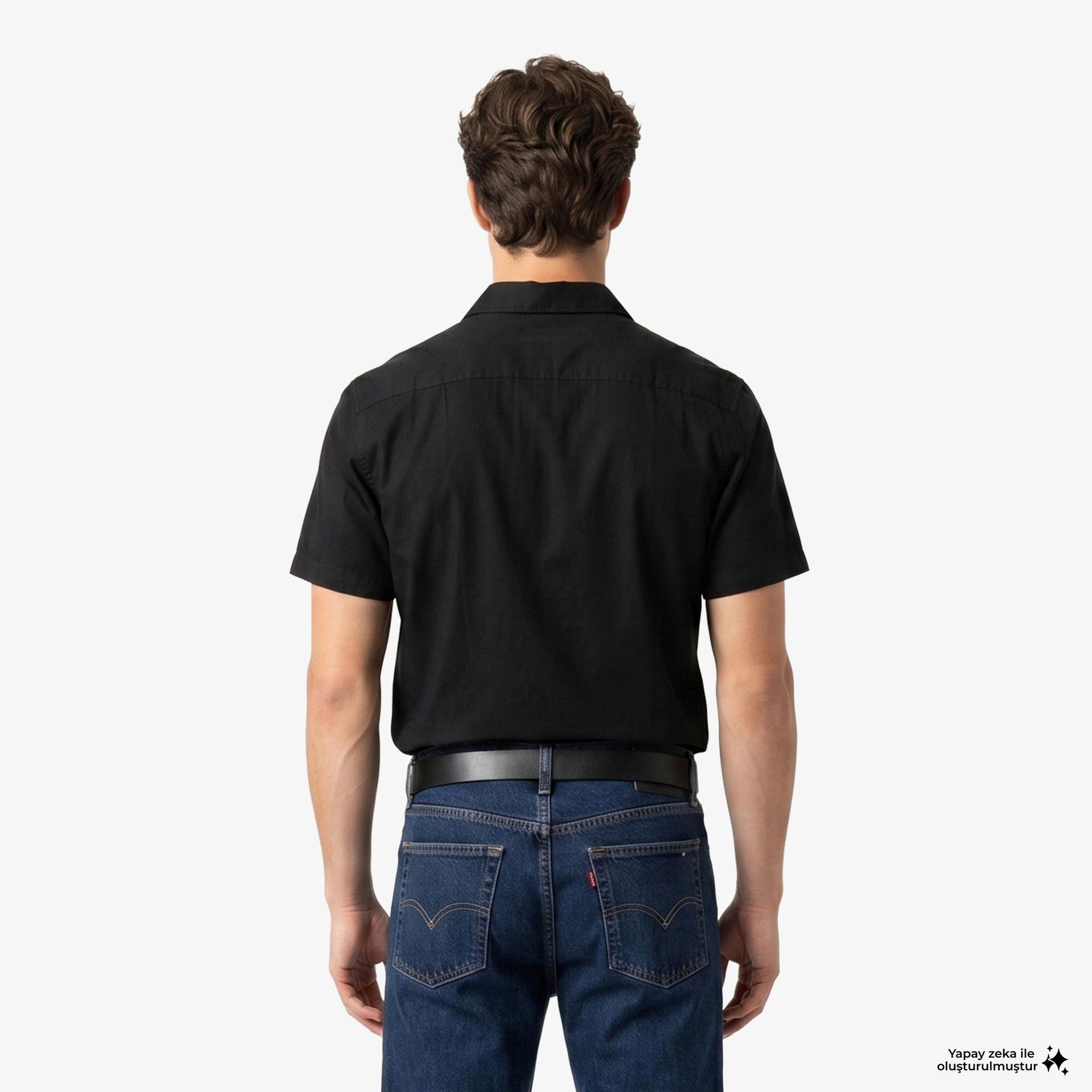 Calvin Klein Camp Collar Solid Class Erkek Siyah Keten Gömlek