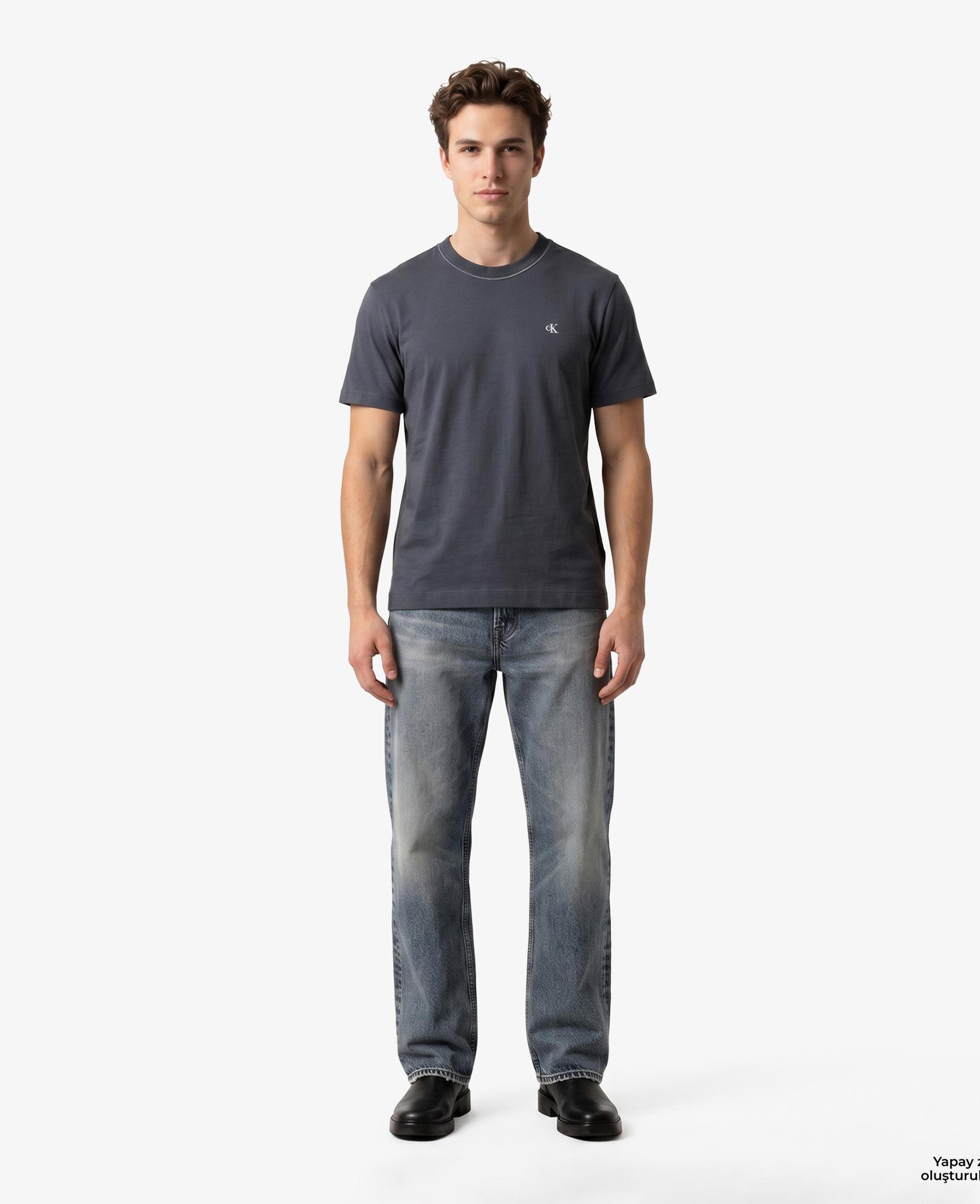 Calvin Klein Contrast Collar Stitch Crewnk Erkek Gri T-Shirt