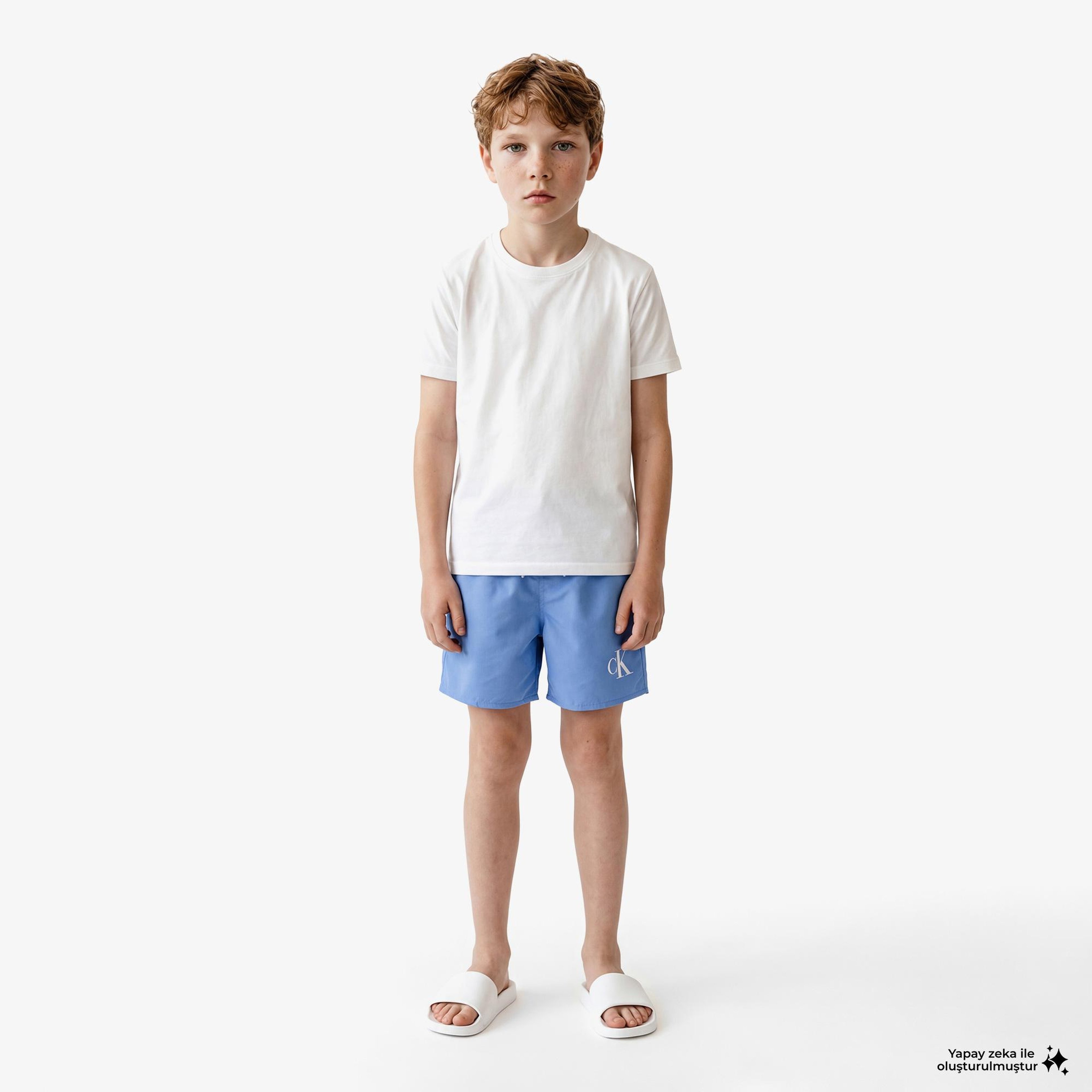 Calvin Klein Medium Drawstring Çocuk Mavi Deniz Şortu