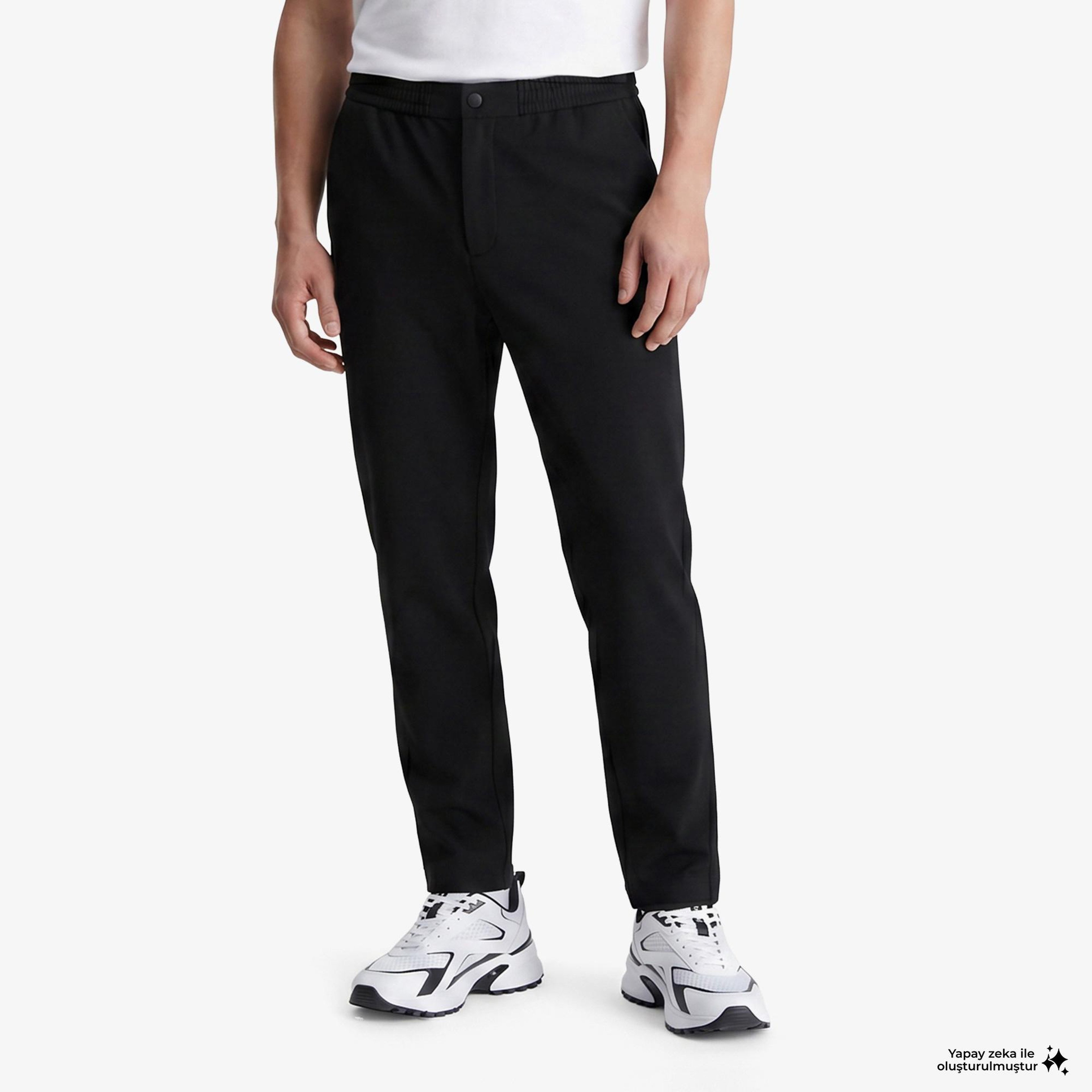 Calvin Klein Tapered Tech Knit Pleated Erkek Siyah Pantolon