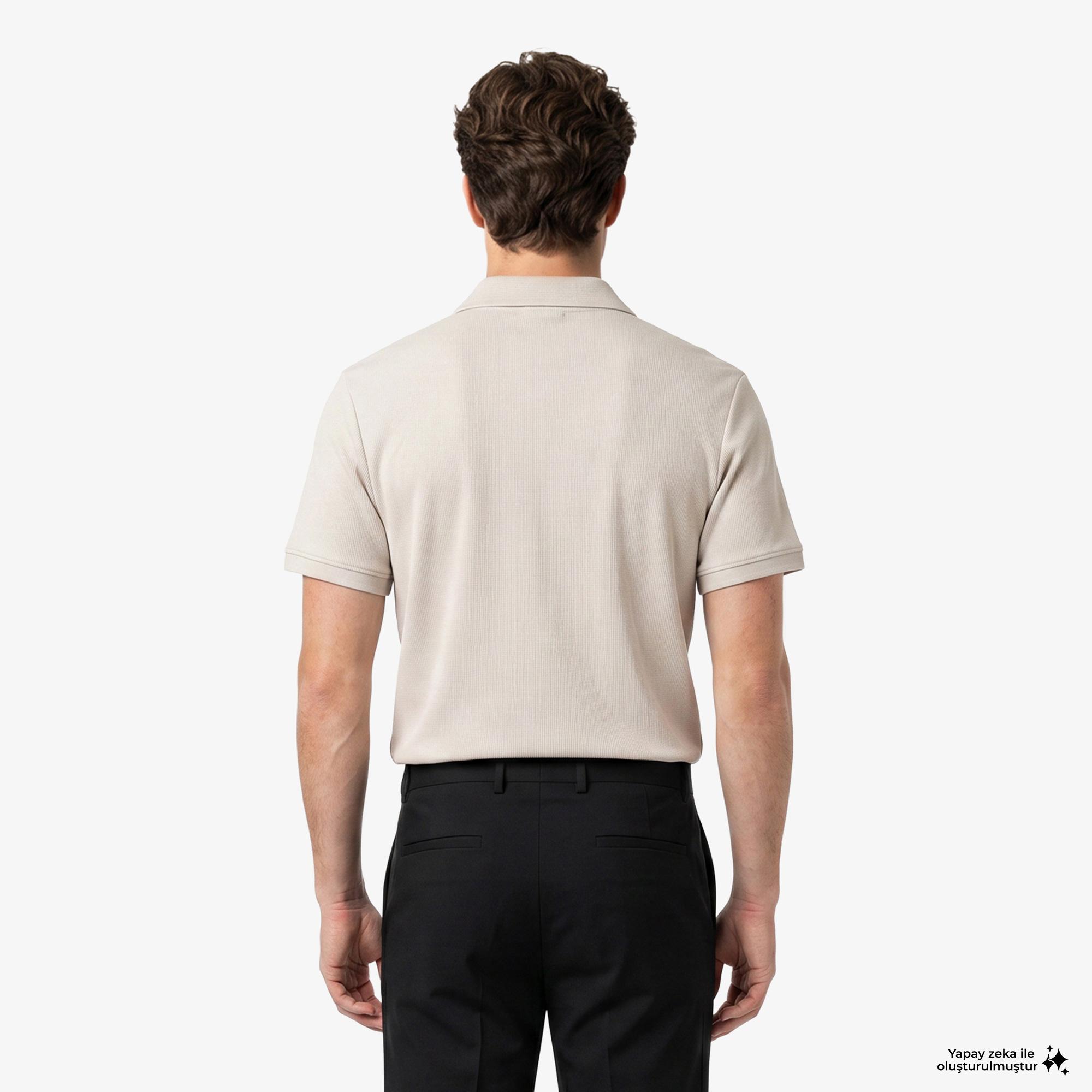 Calvin Klein Easy Micro Waffle Camp Erkek Bej Polo
