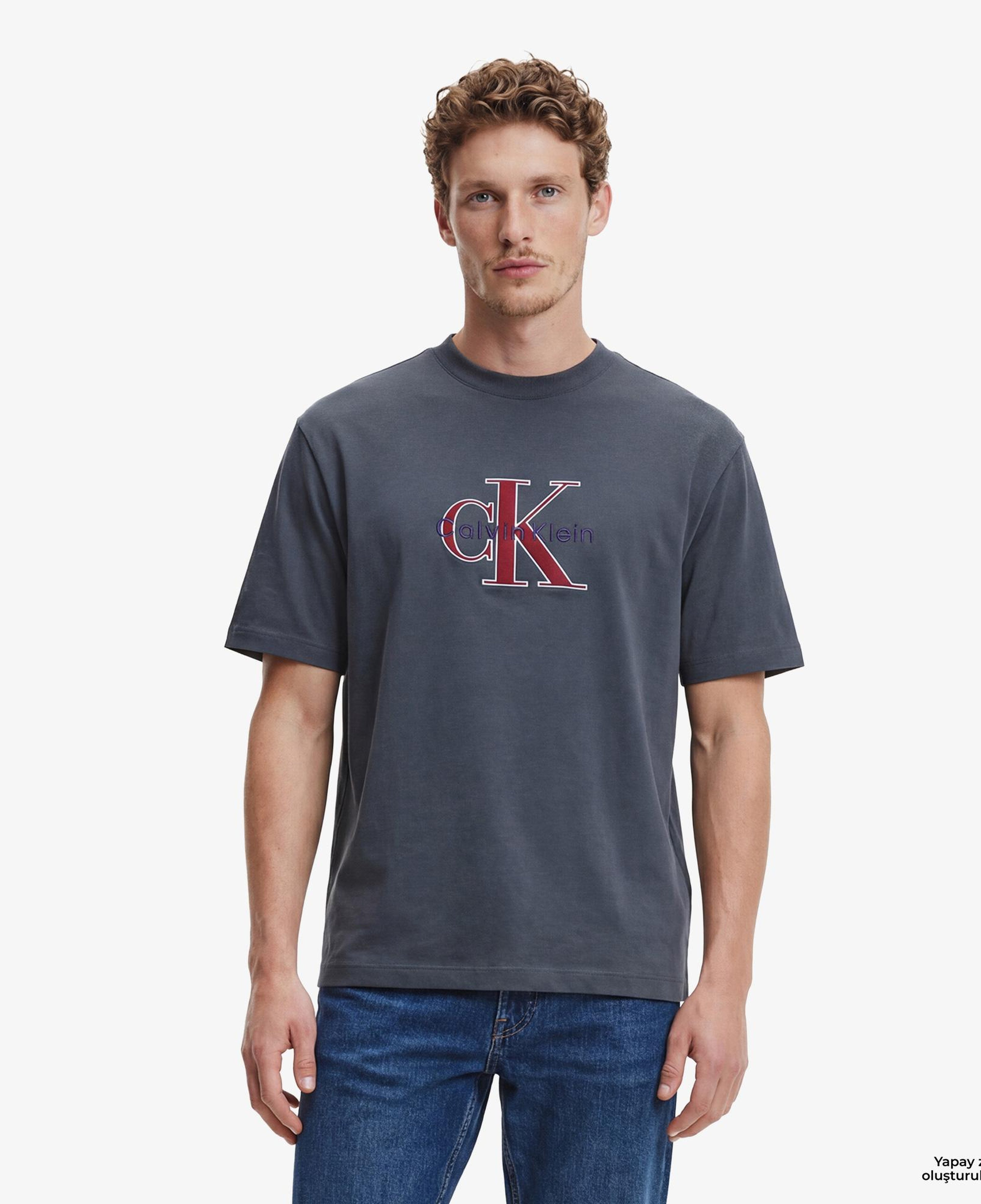 Calvin Klein Tricolor Monologo Graphic Erkek Mavi T-Shirt