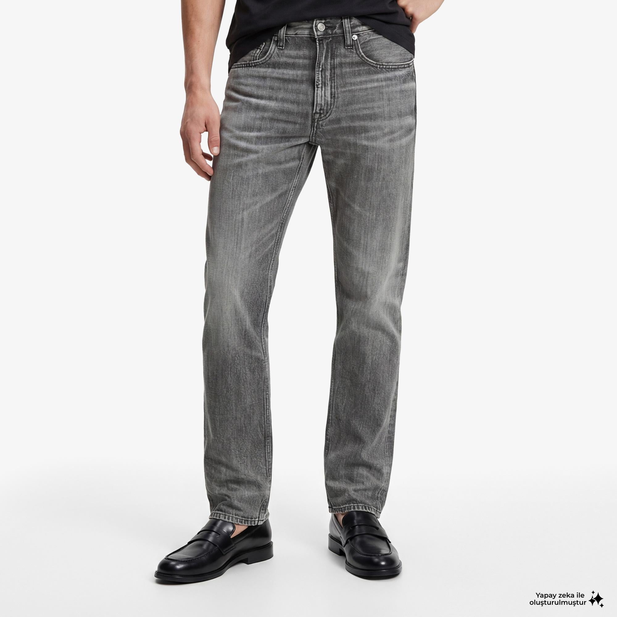 Calvin Klein 90S Straight Meteorite Tencel Erkek Gri Jean