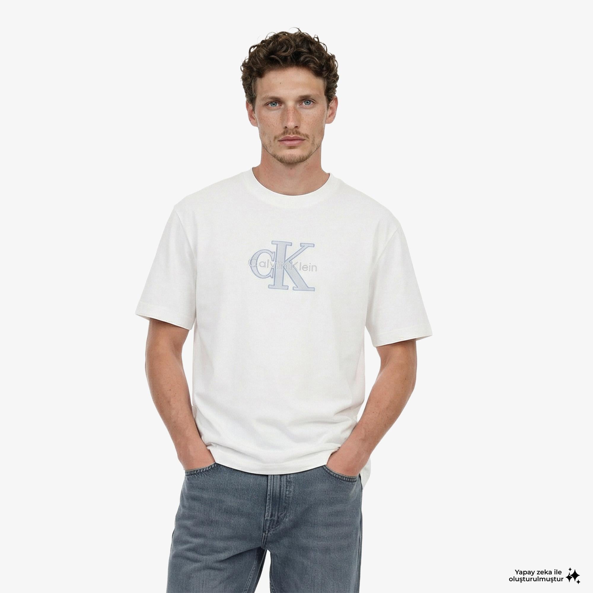 Calvin Klein 16S Elevated Monologo Erkek Beyaz T-Shirt