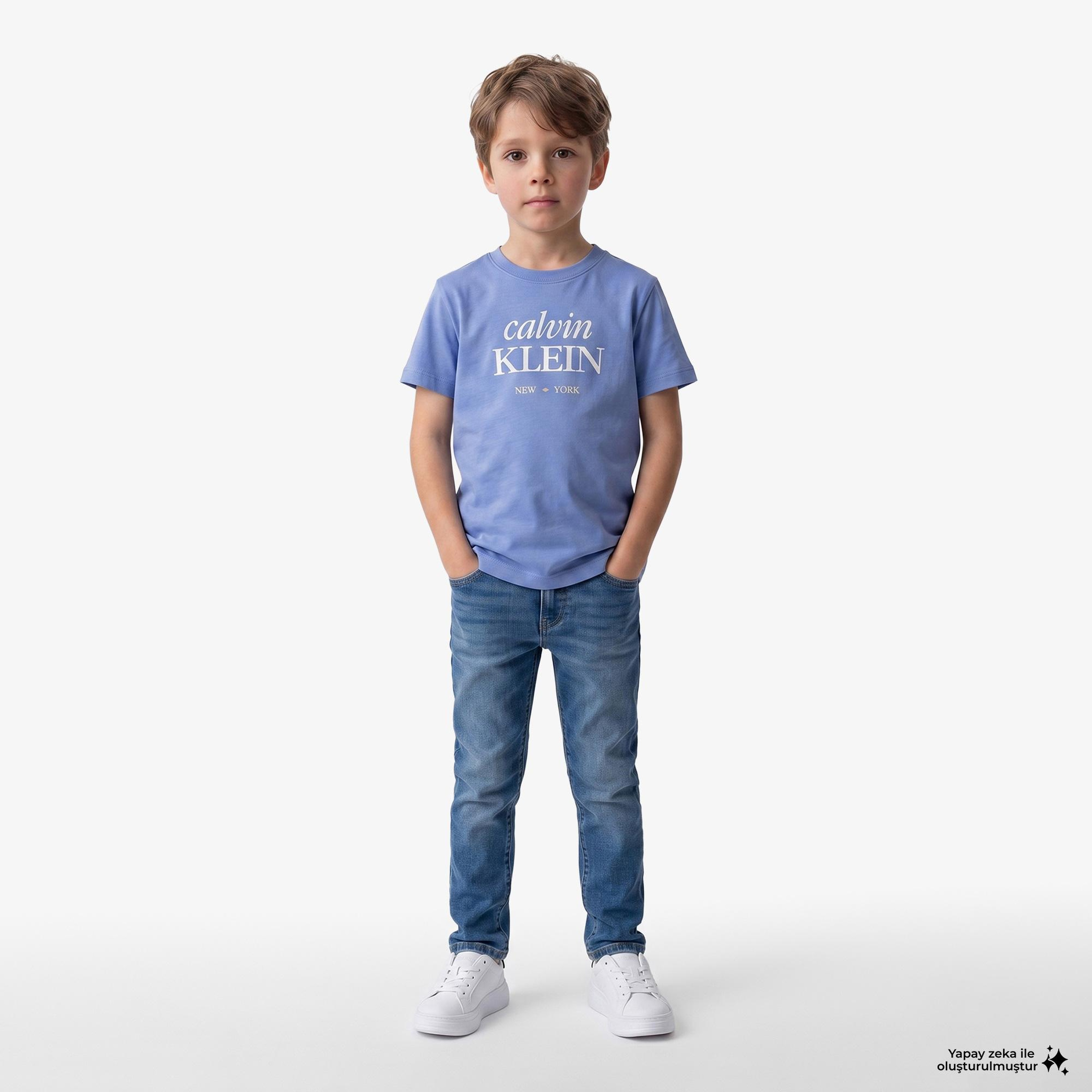Calvin Klein Logo Çocuk Mavi T-Shirt