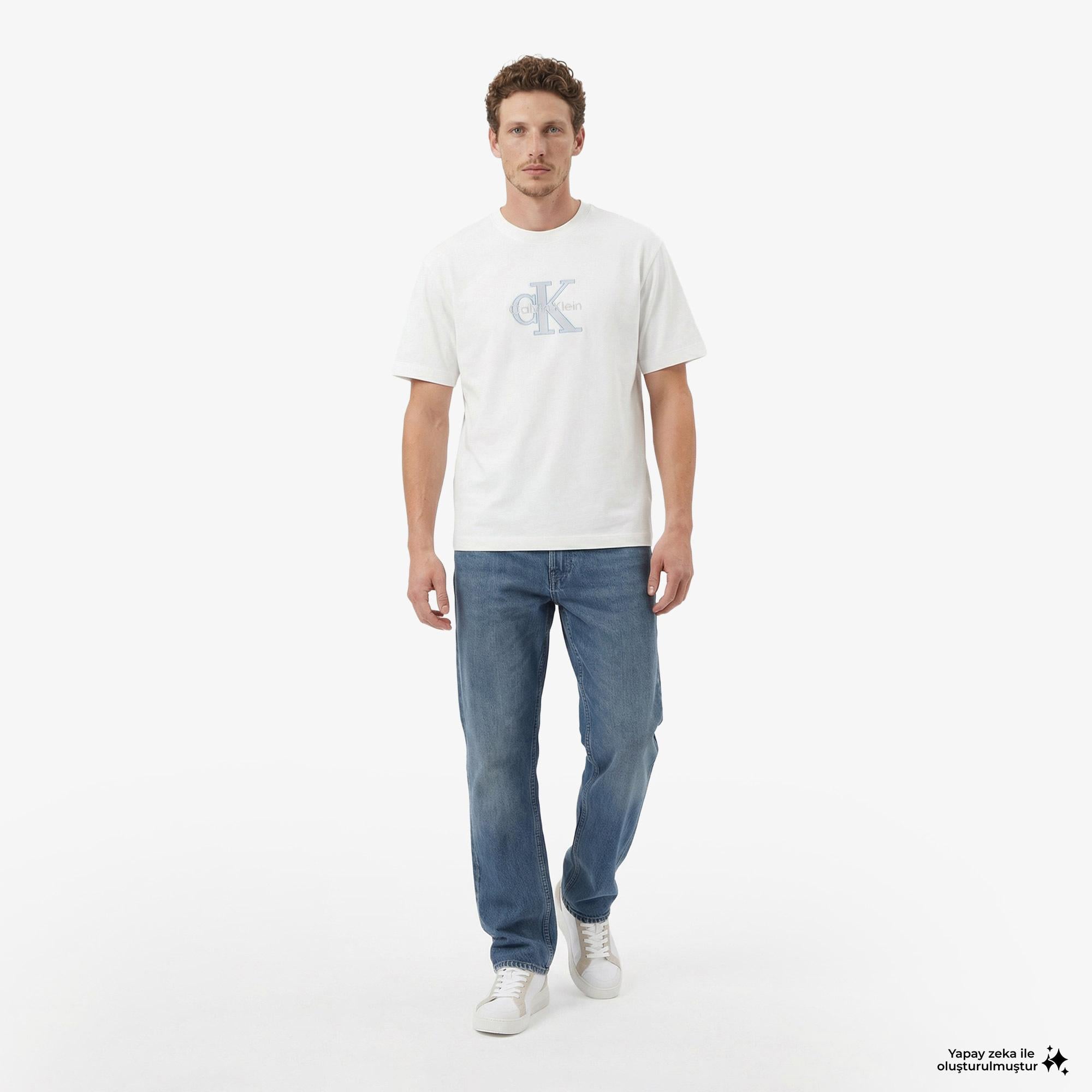Calvin Klein 16S Elevated Monologo Erkek Beyaz T-Shirt