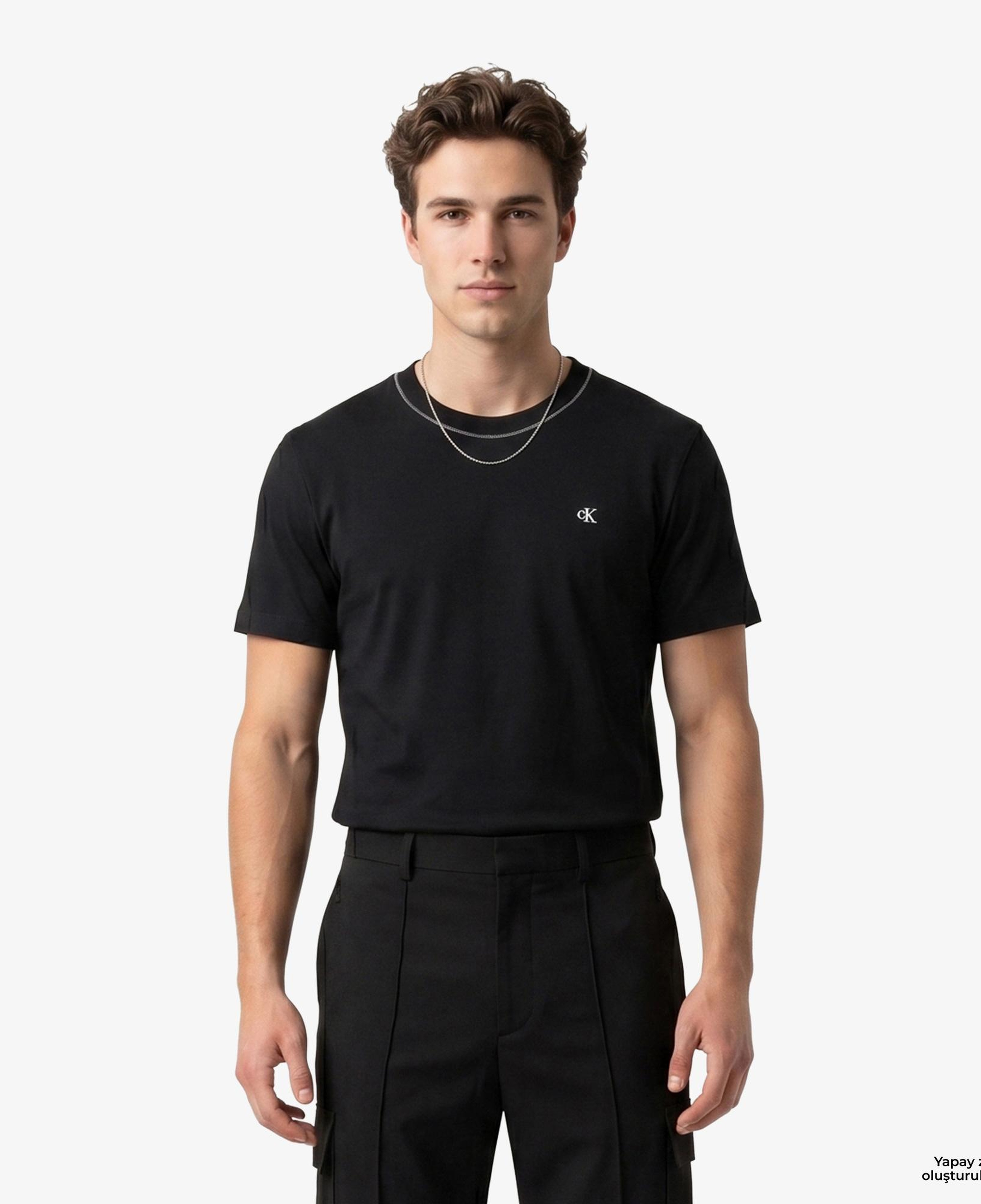 Calvin Klein Contrast Collar Stitch Crewnk Erkek Siyah T-Shirt