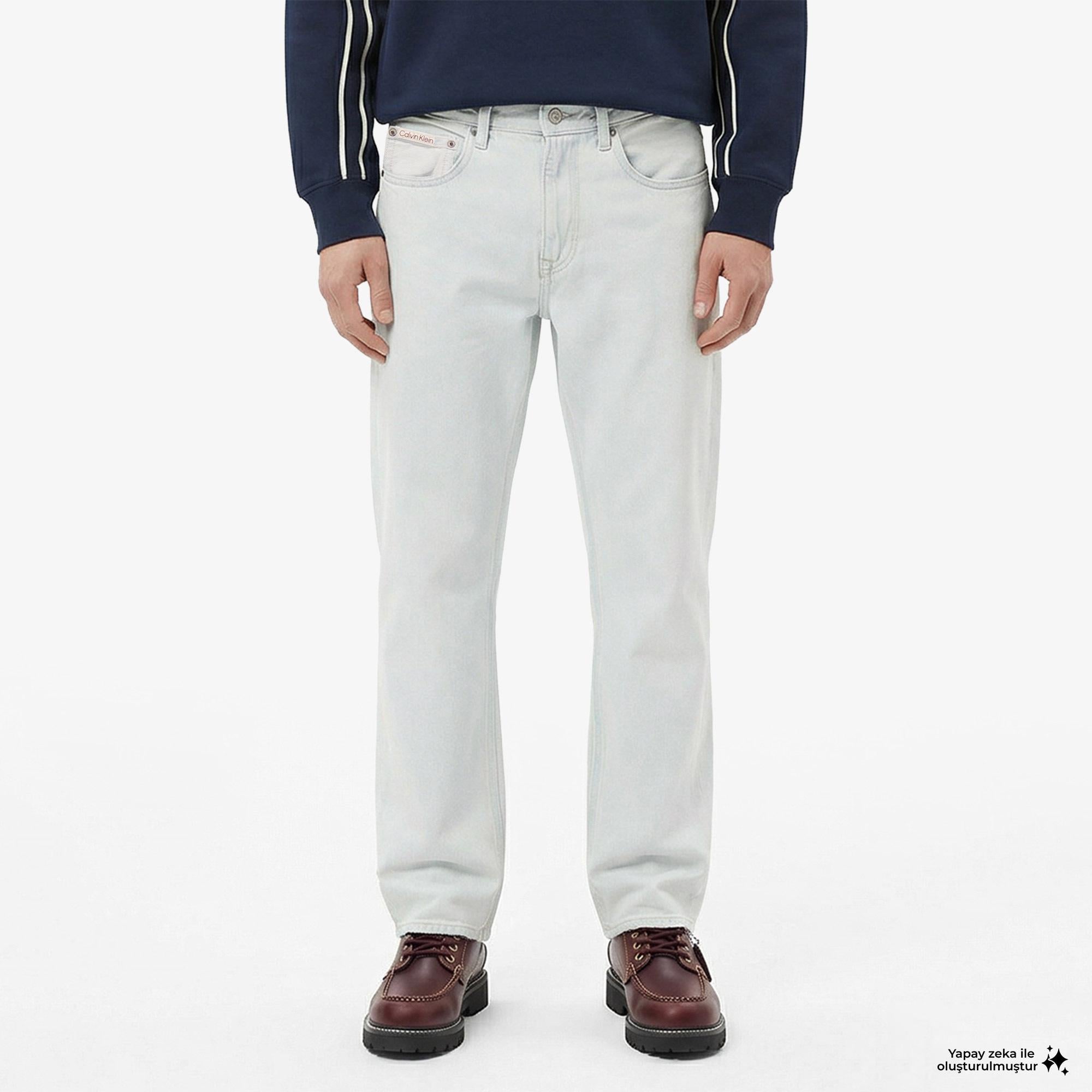 Calvin Klein 90S Straight Bleachout 205 Erkek Mavi Jean
