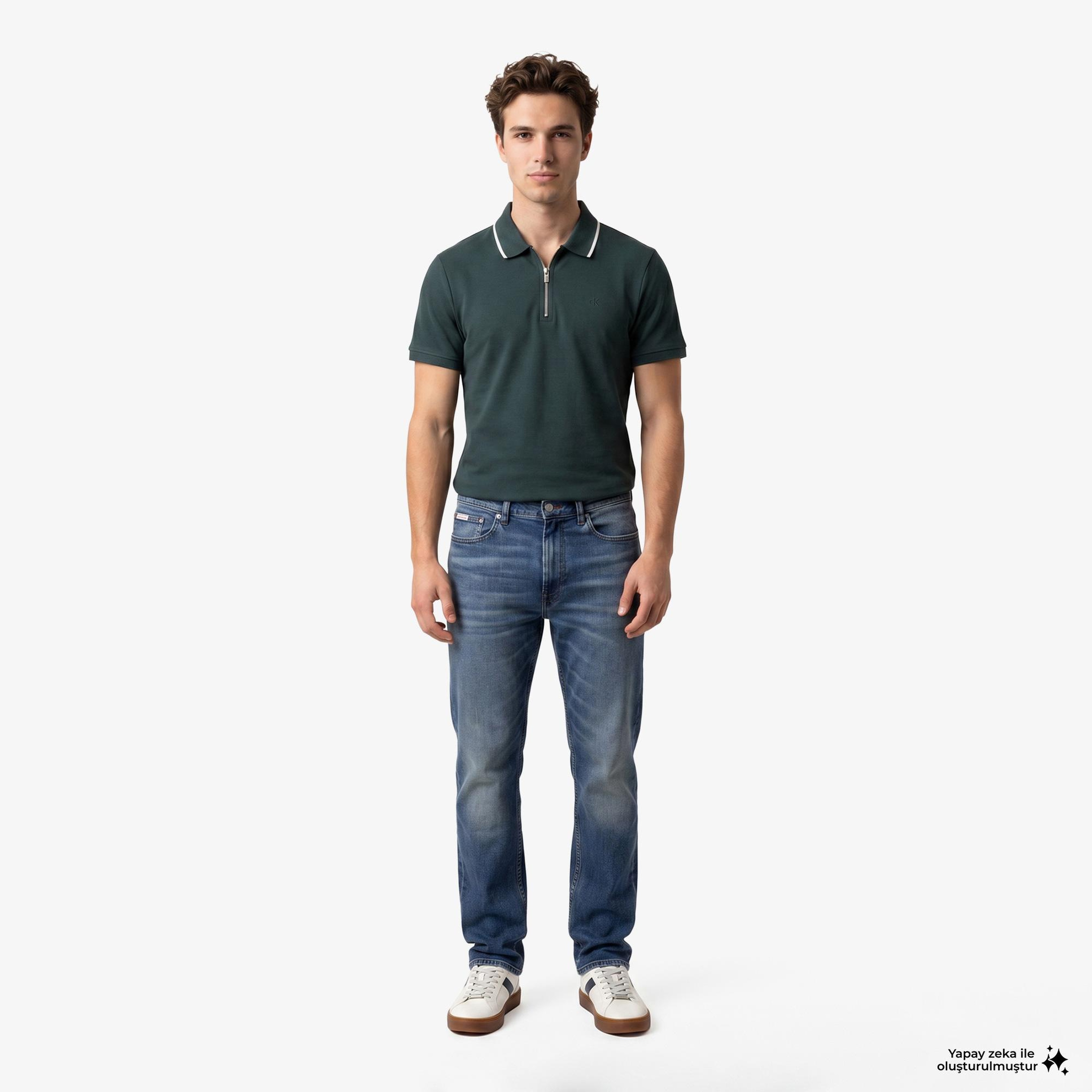Calvin Klein Tipped Zip Pique Erkek Yeşil Polo