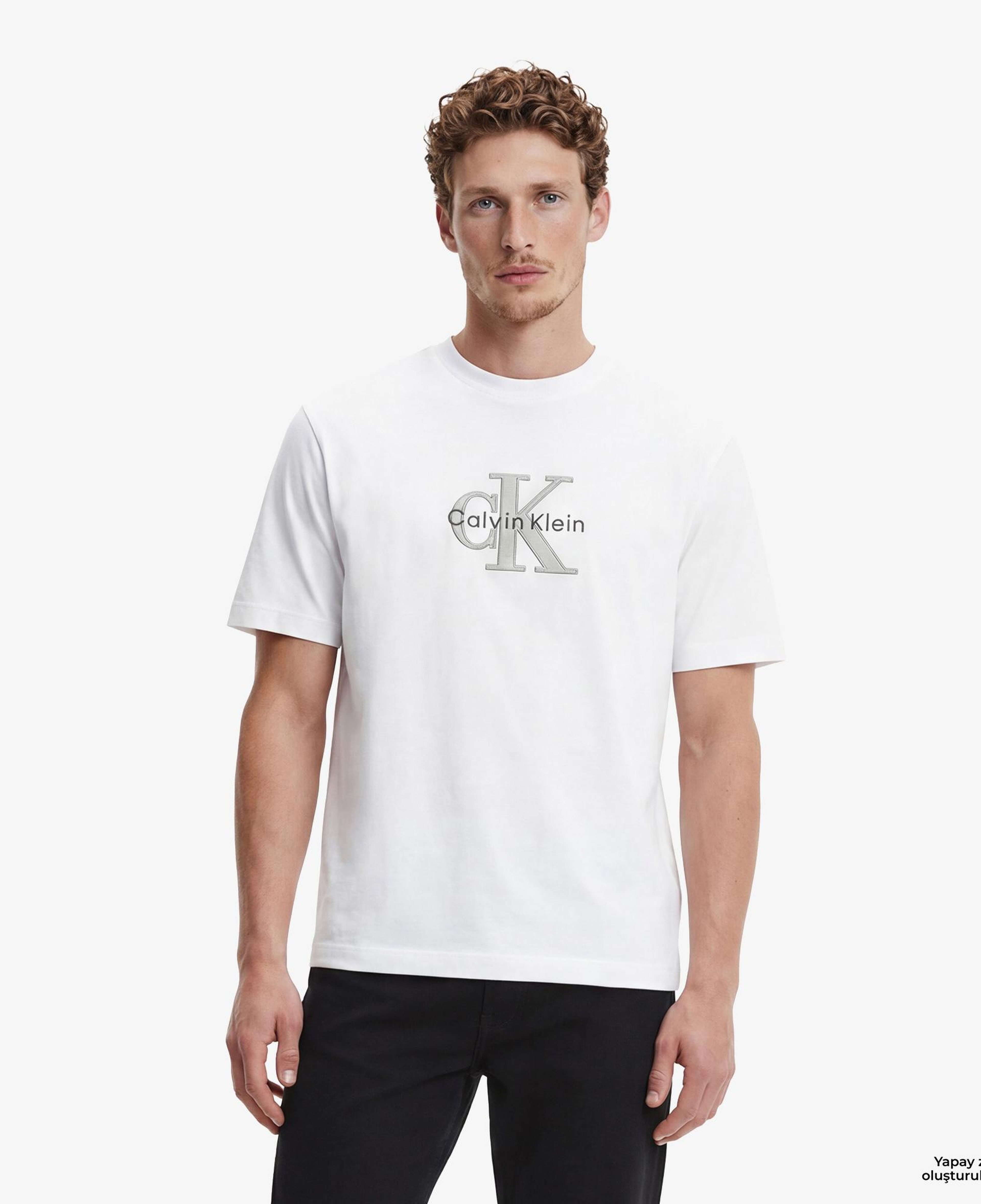 Calvin Klein Tricolor Monologo Graphic Erkek Beyaz T-Shirt