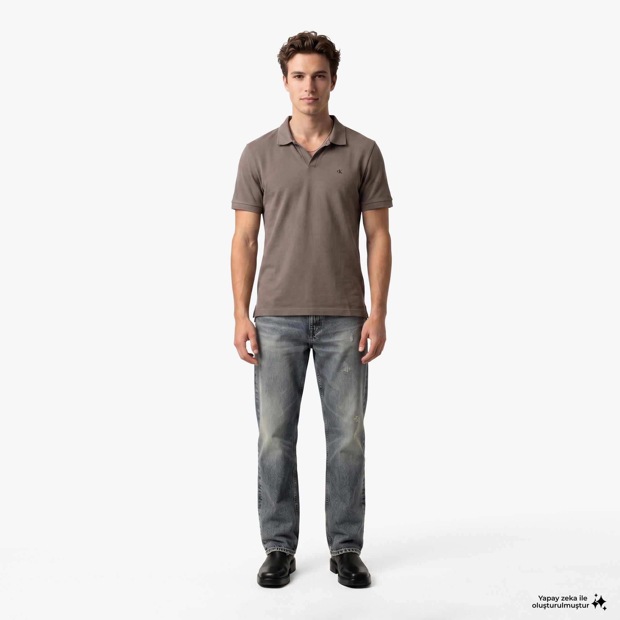 Calvin Klein Open Collar Casual Pique Erkek Kahverengi Polo