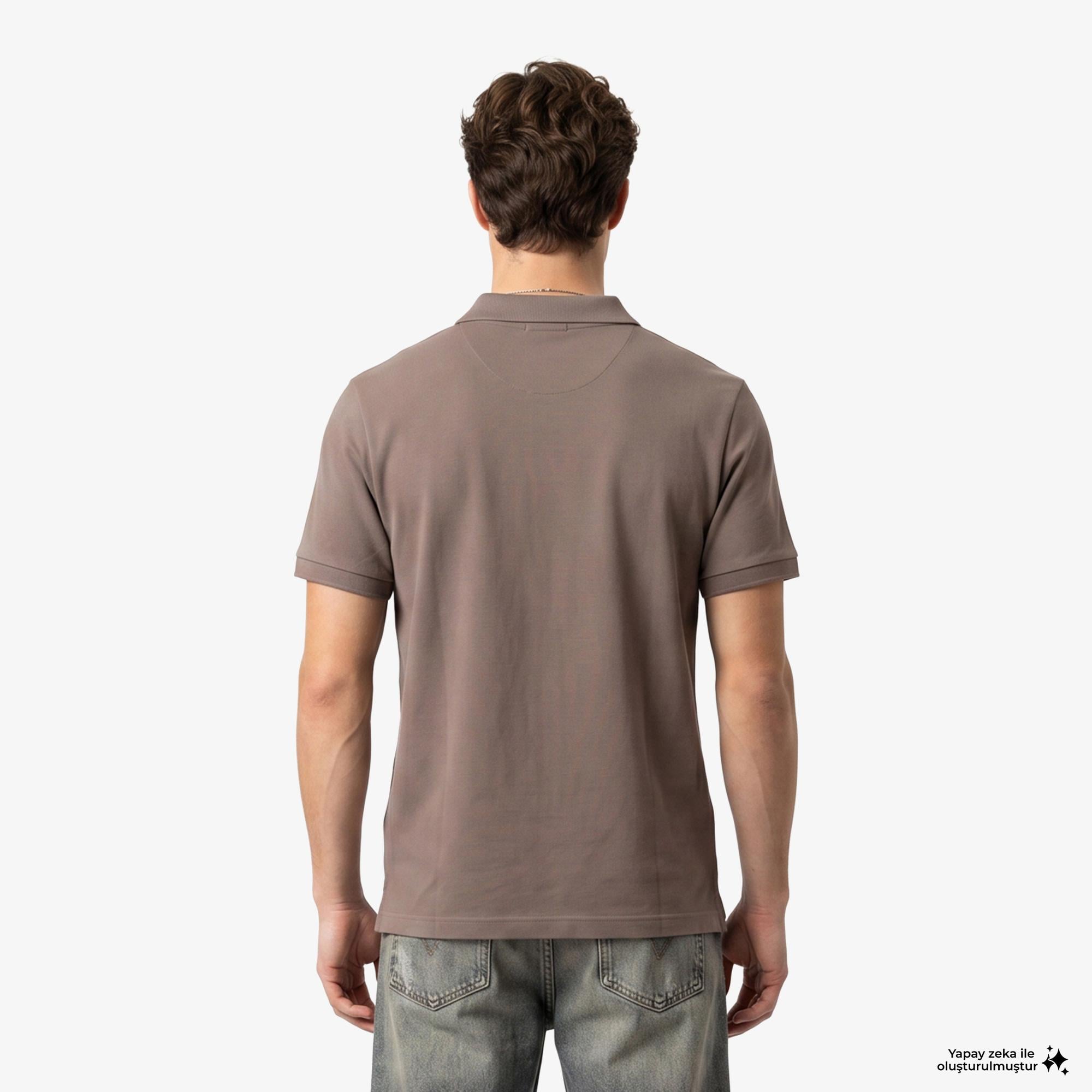 Calvin Klein Open Collar Casual Pique Erkek Kahverengi Polo