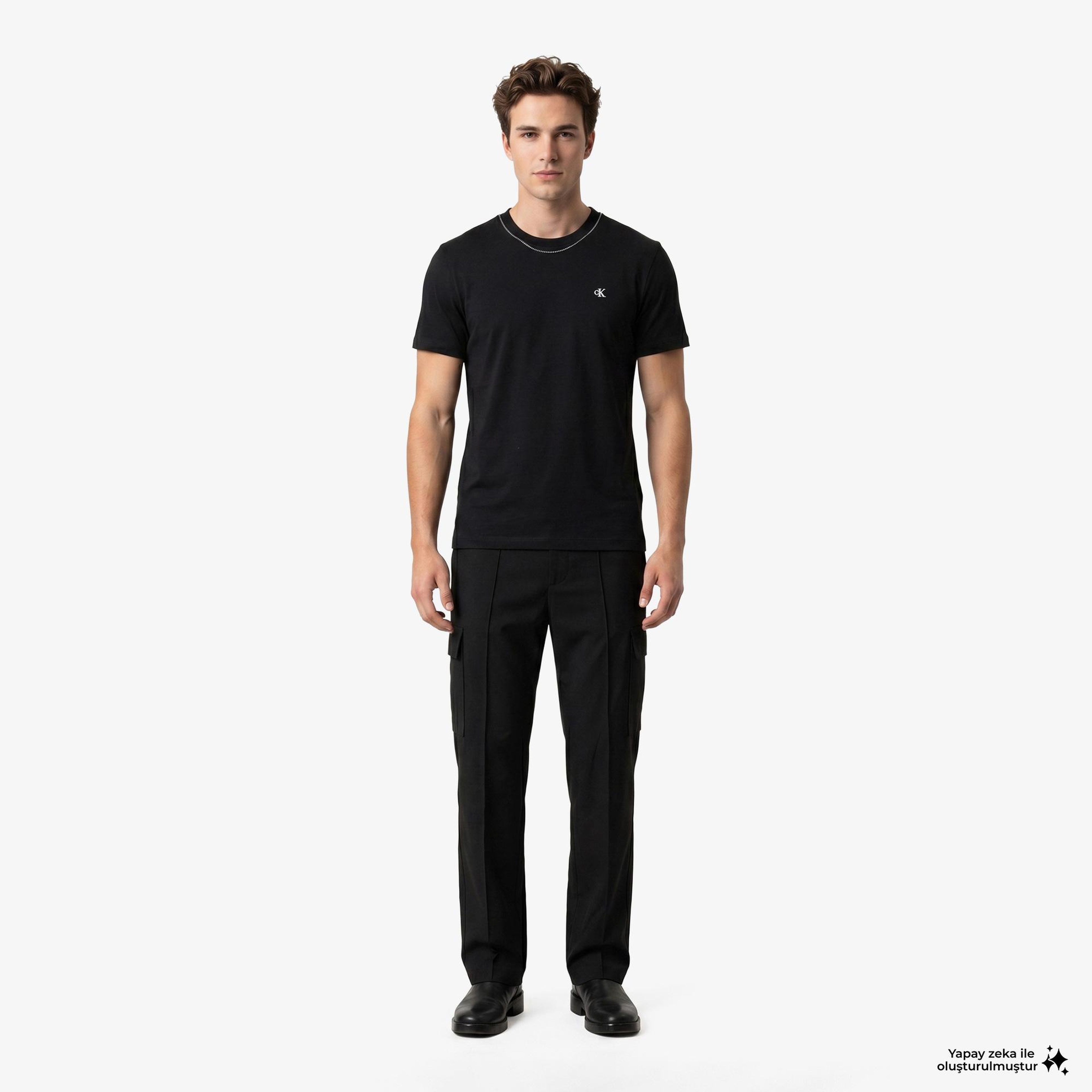 Calvin Klein Contrast Collar Stitch Crewnk Erkek Siyah T-Shirt