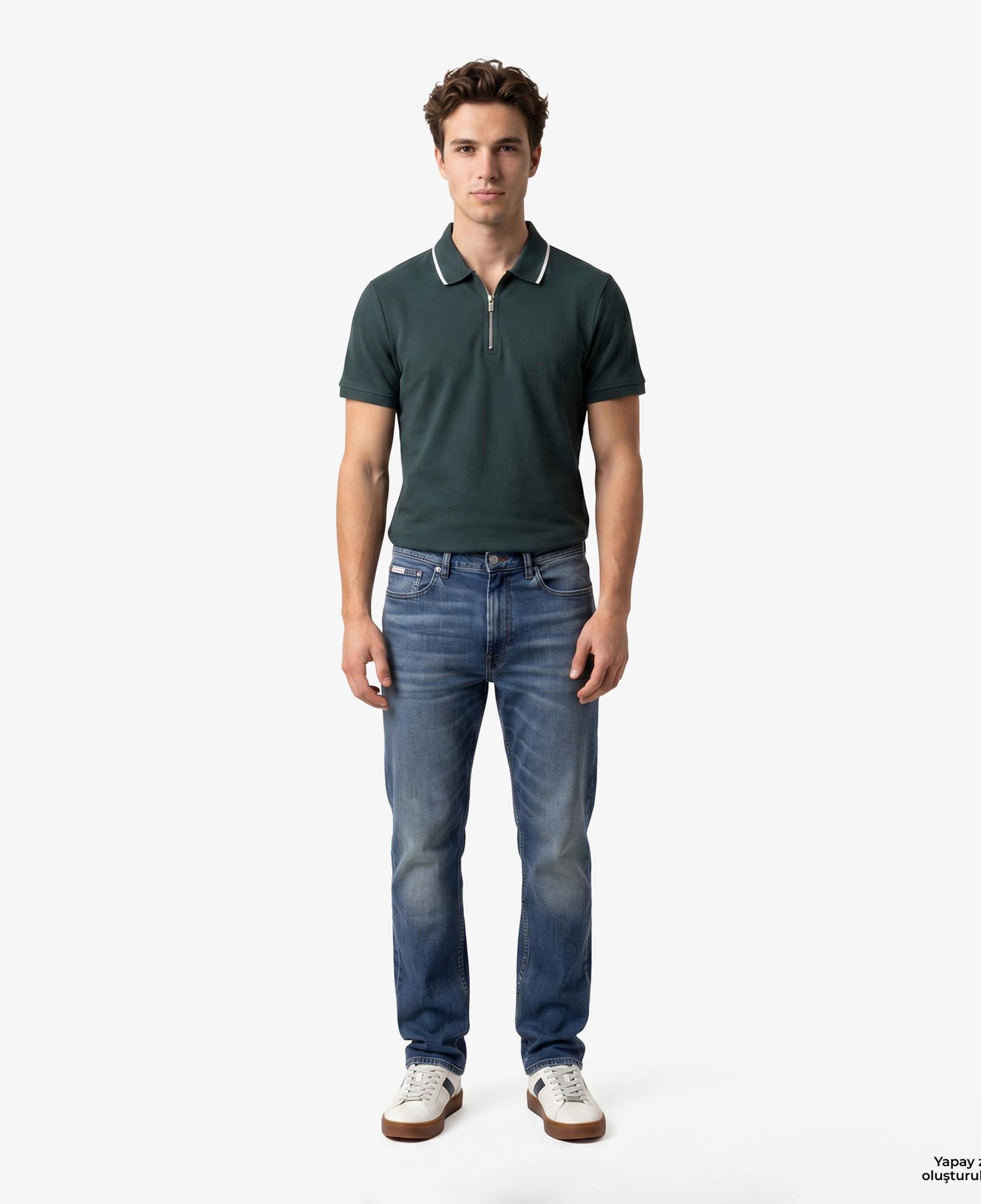 Calvin Klein Tipped Zip Pique Erkek Yeşil Polo