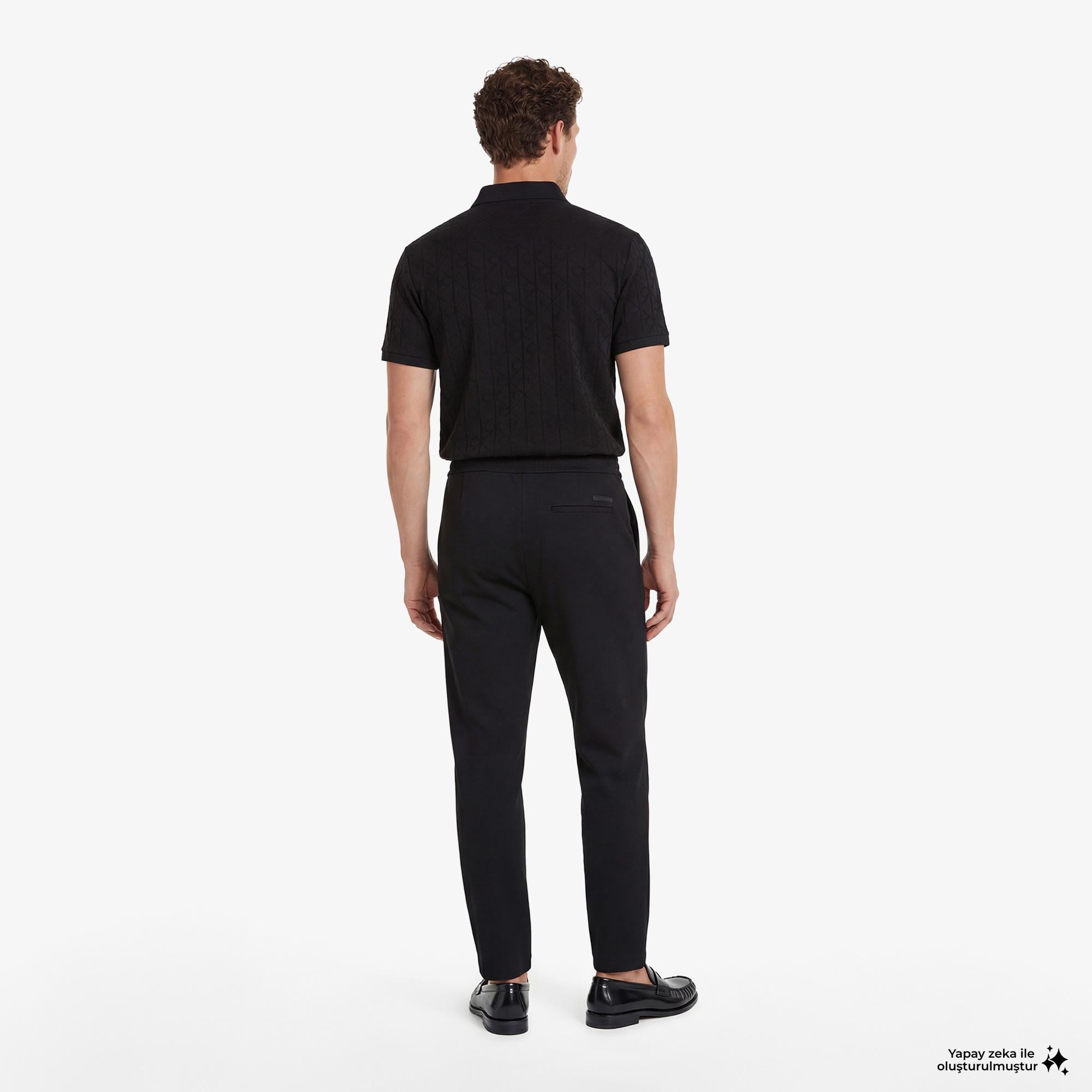 Calvin Klein Slim Tapered Knit Pleated Erkek Siyah Pantolon