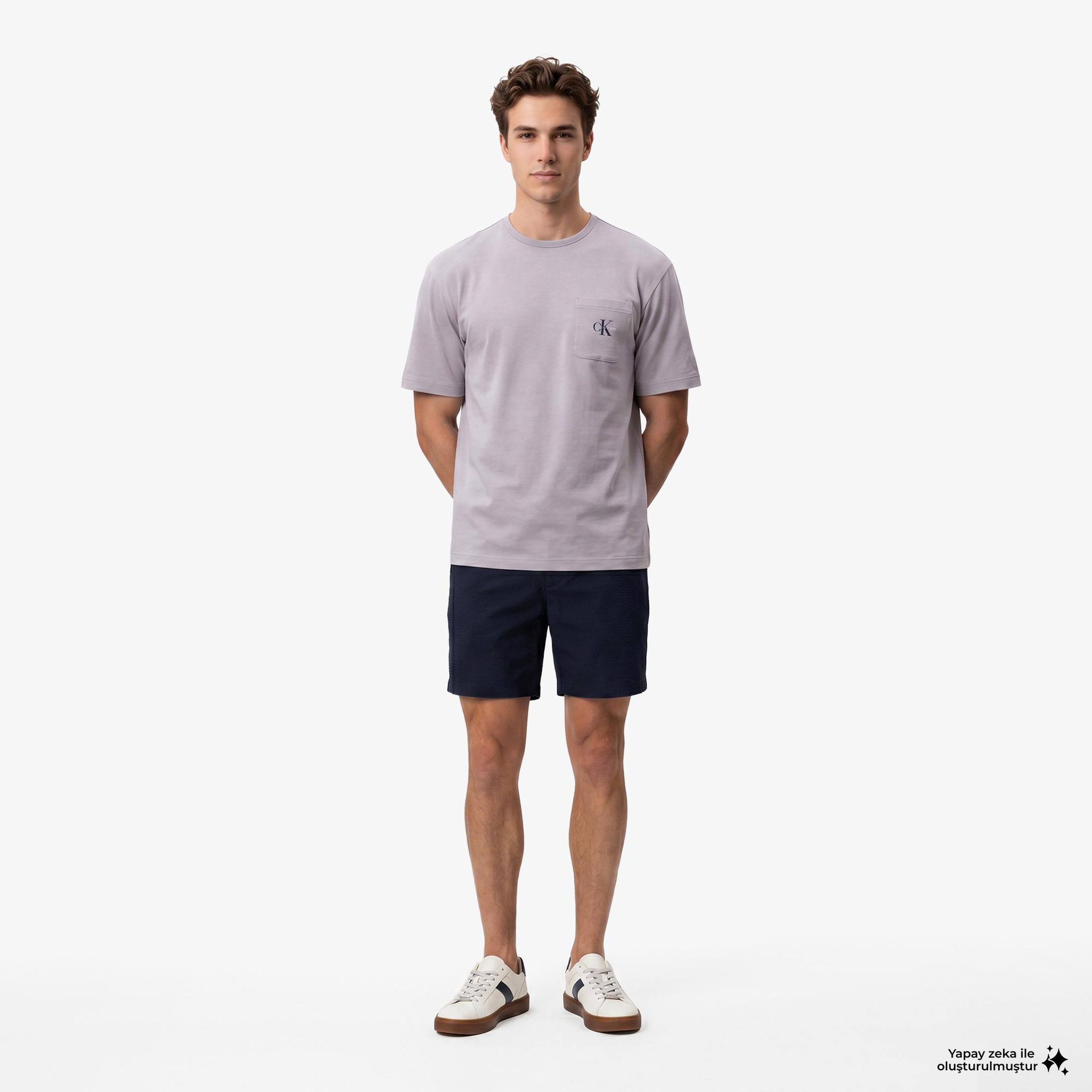 Calvin Klein Straight Seersucker Elastic Erkek Mavi Şort