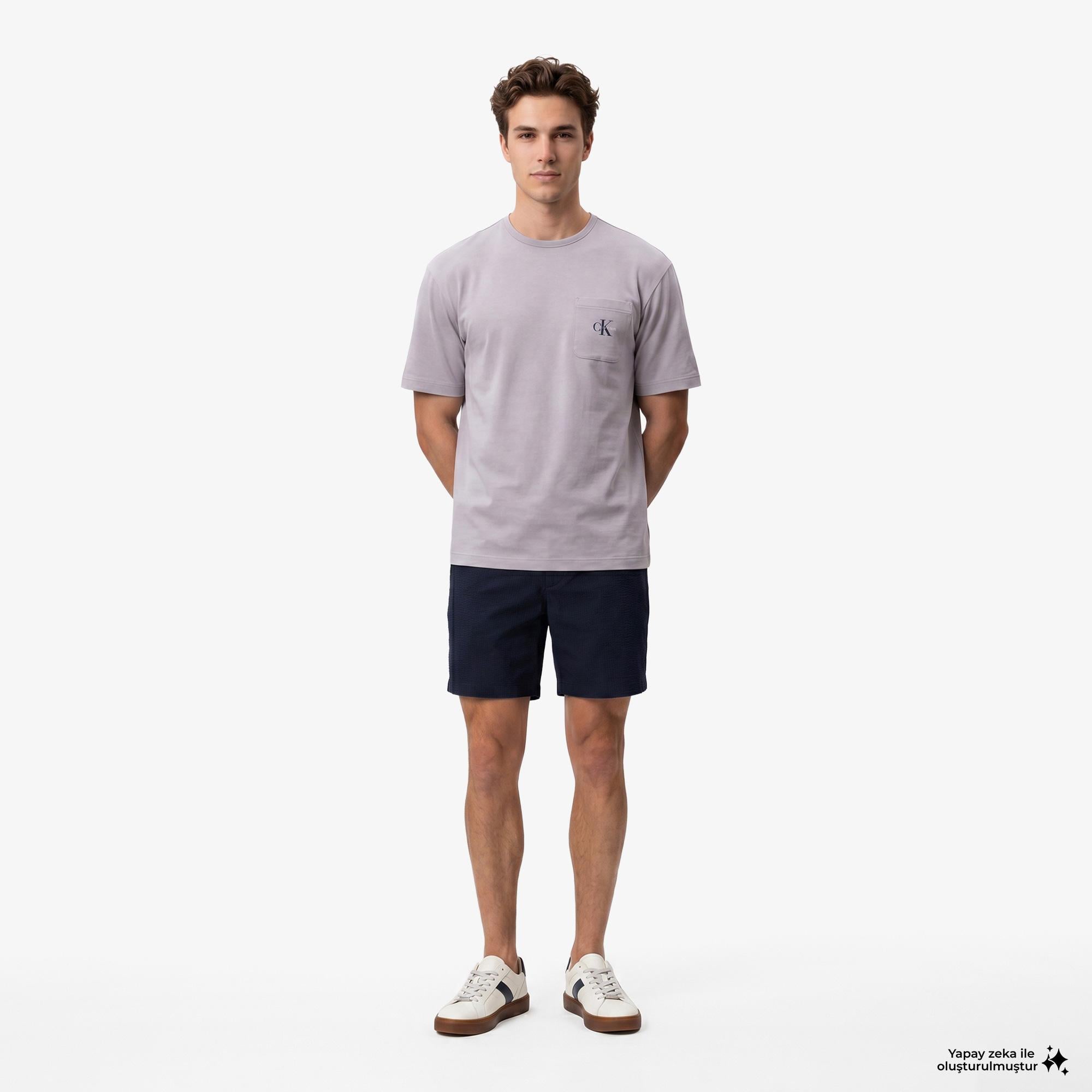 Calvin Klein Straight Seersucker Elastic Erkek Mavi Şort
