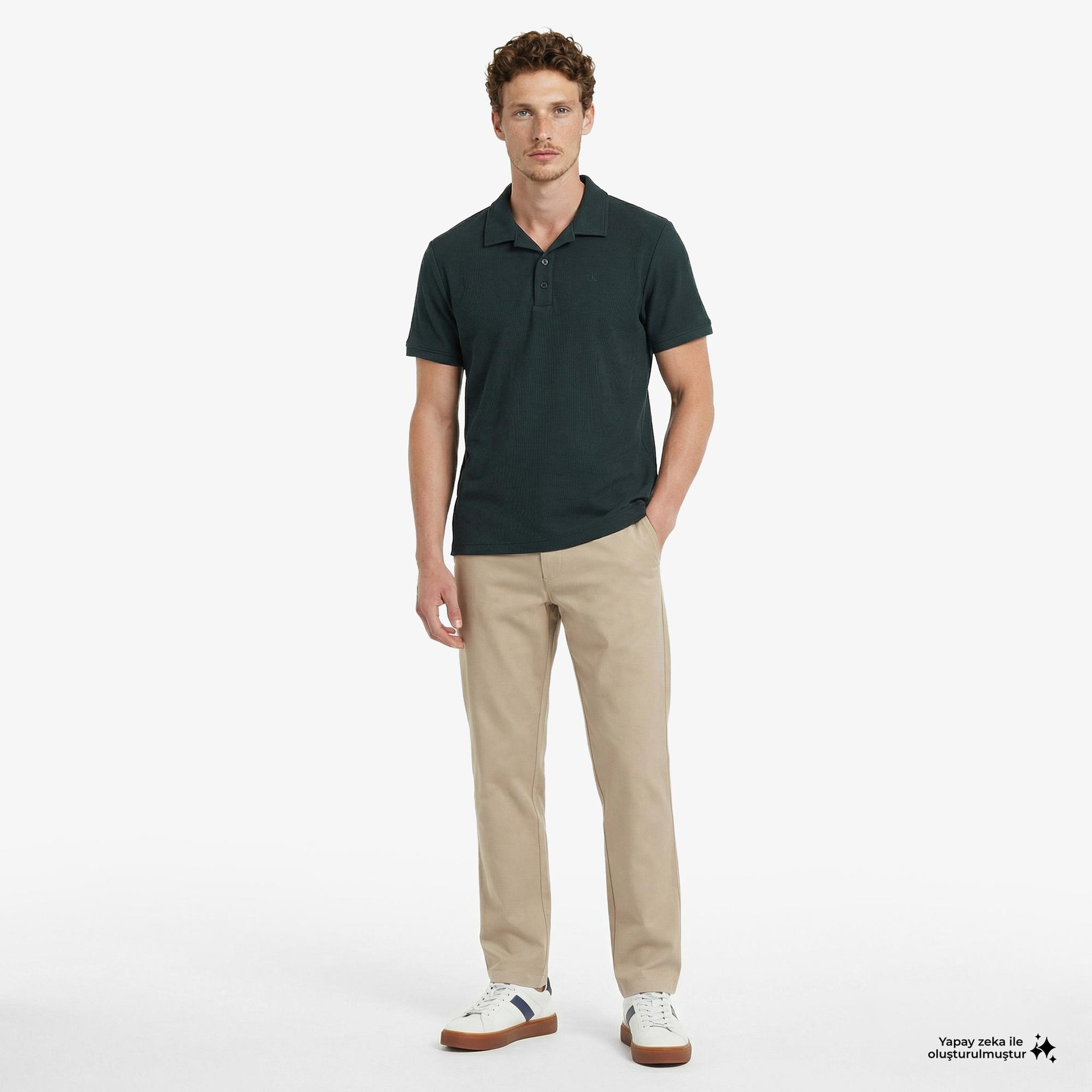 Calvin Klein Easy Micro Waffle Camp Erkek Yeşil Polo