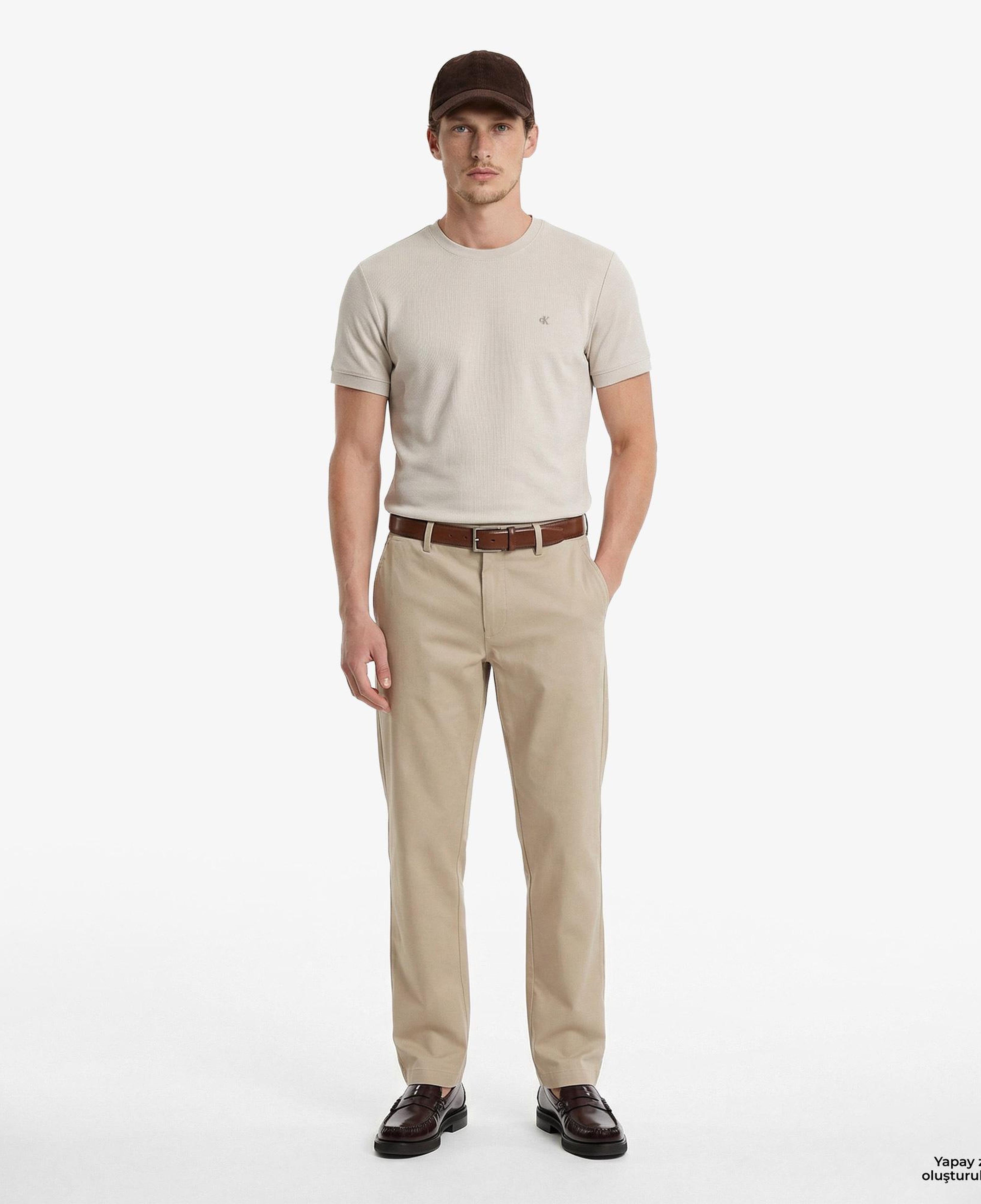 Calvin Klein Slim Micro Waffle Crewnk  Erkek Bej T-Shirt