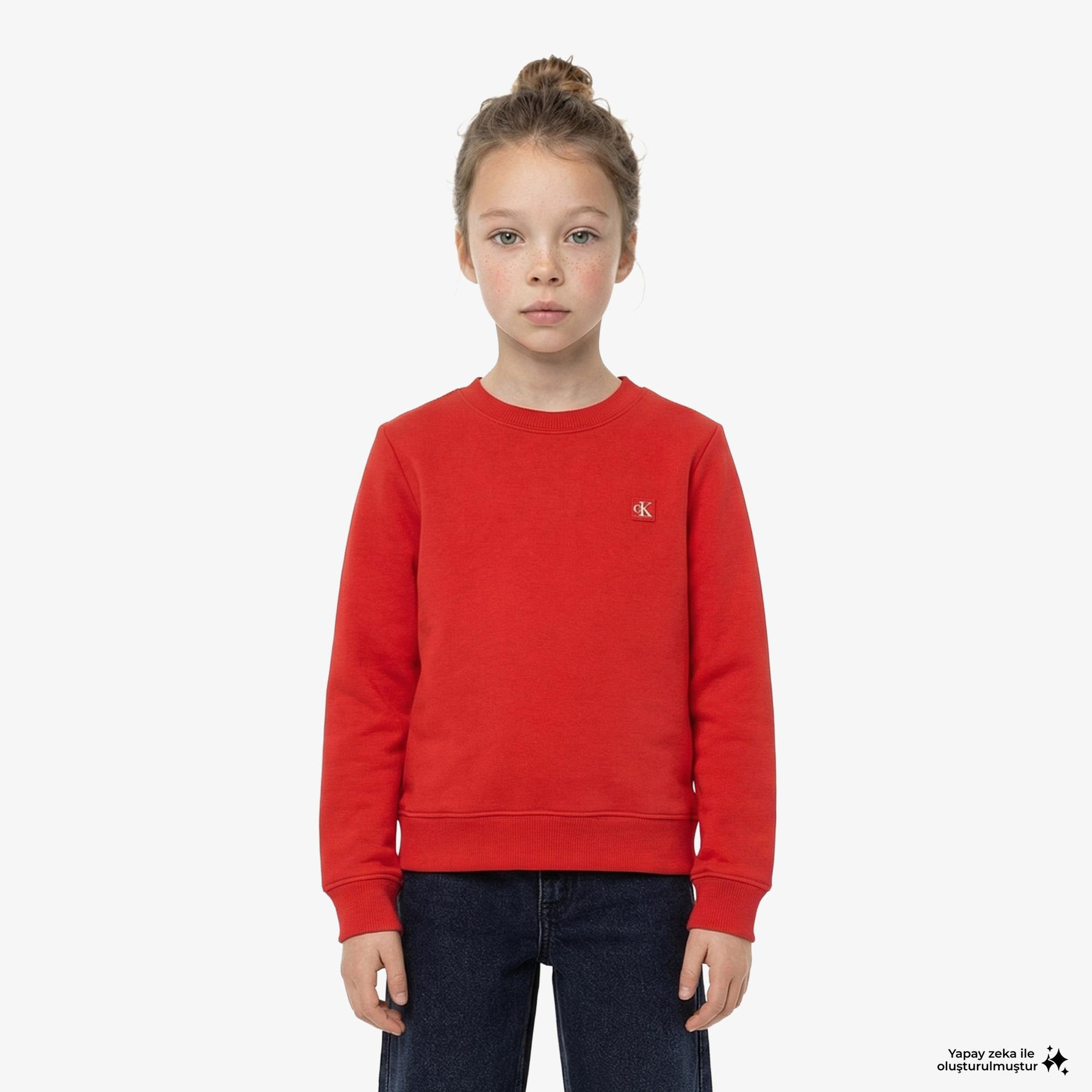 Calvin Klein Mono Mini Badge Çocuk Kırmızı Sweatshirt