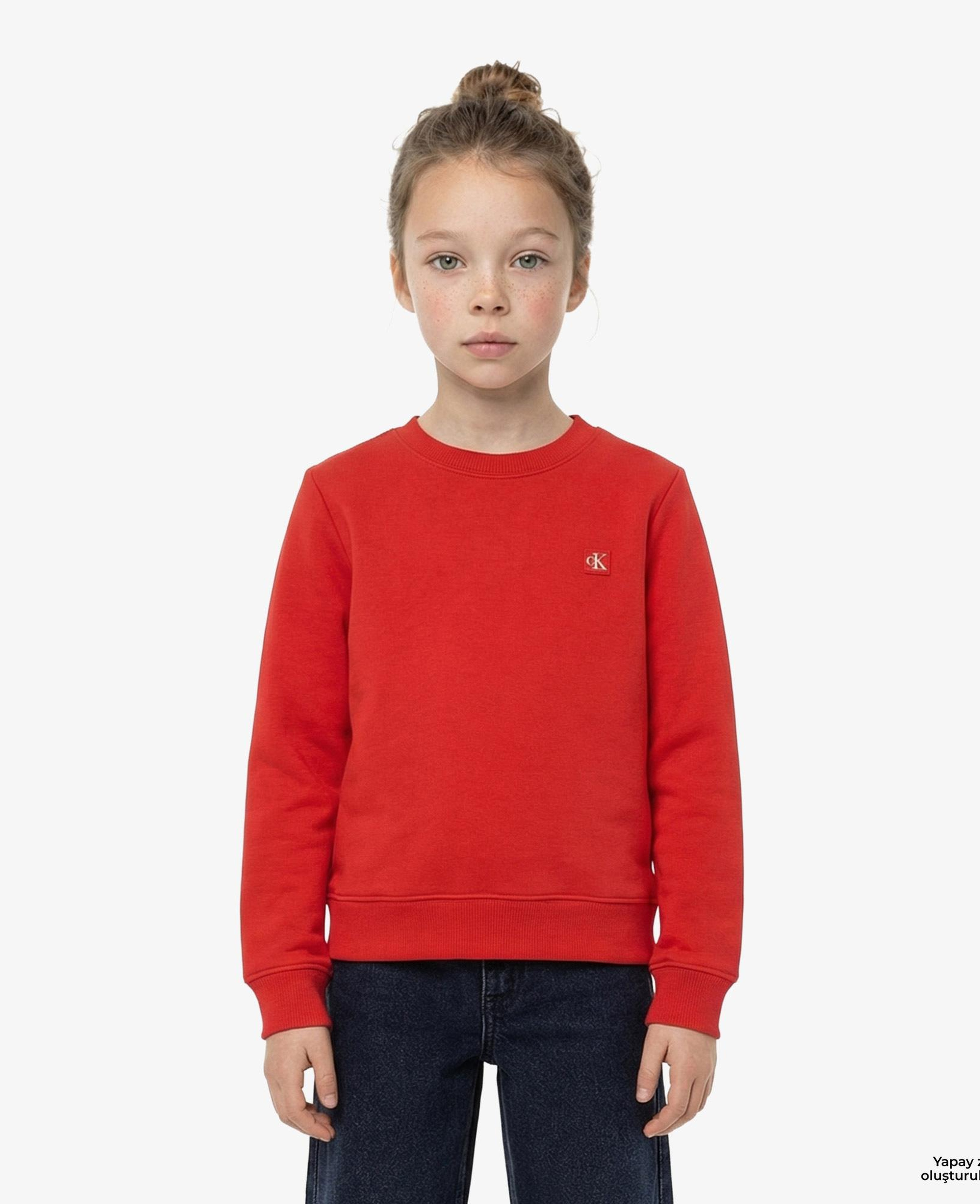 Calvin Klein Mono Mini Badge Çocuk Kırmızı Sweatshirt