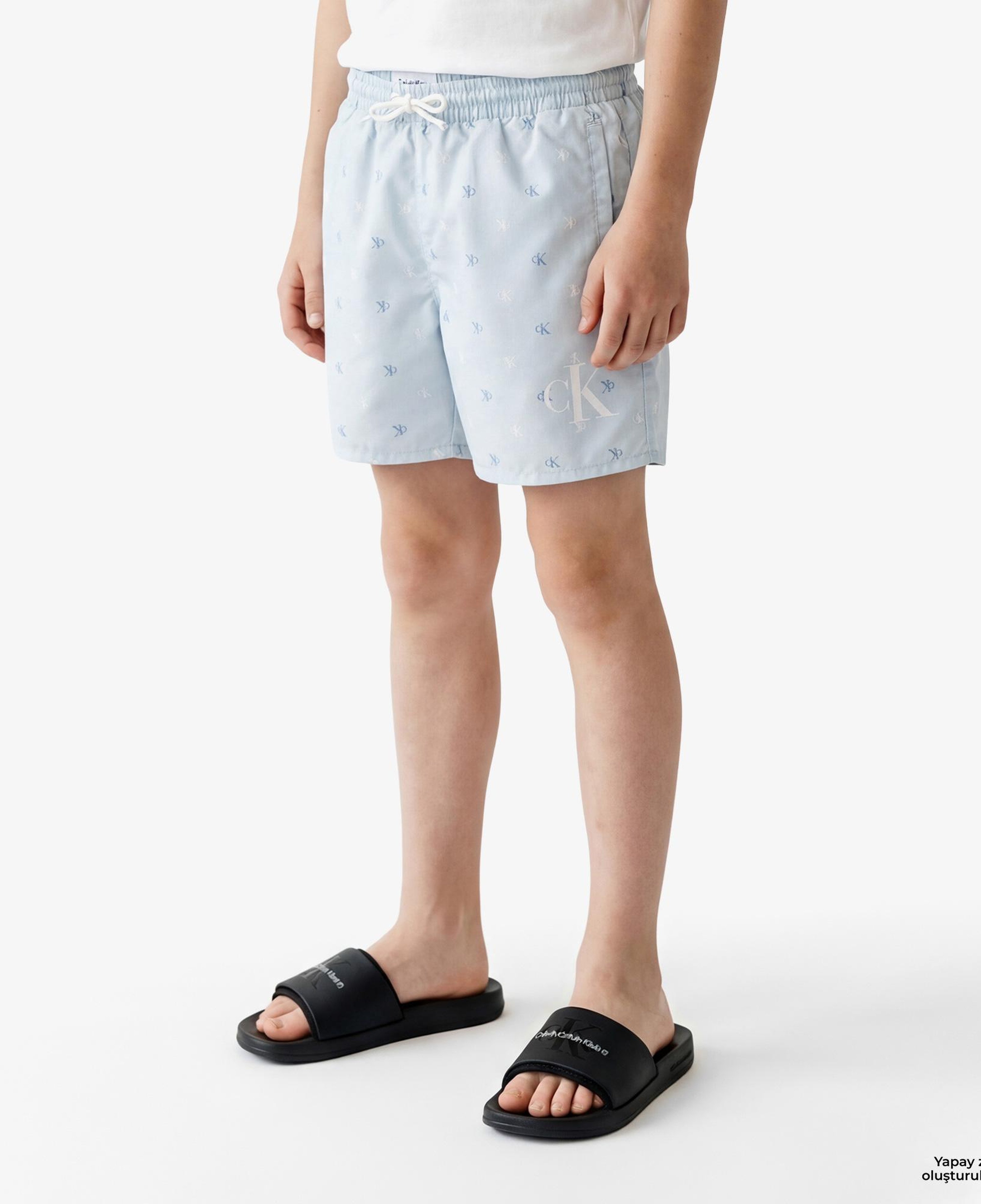 Calvin Klein Medium Drawstring-Print Çocuk Mavi Deniz Şortu
