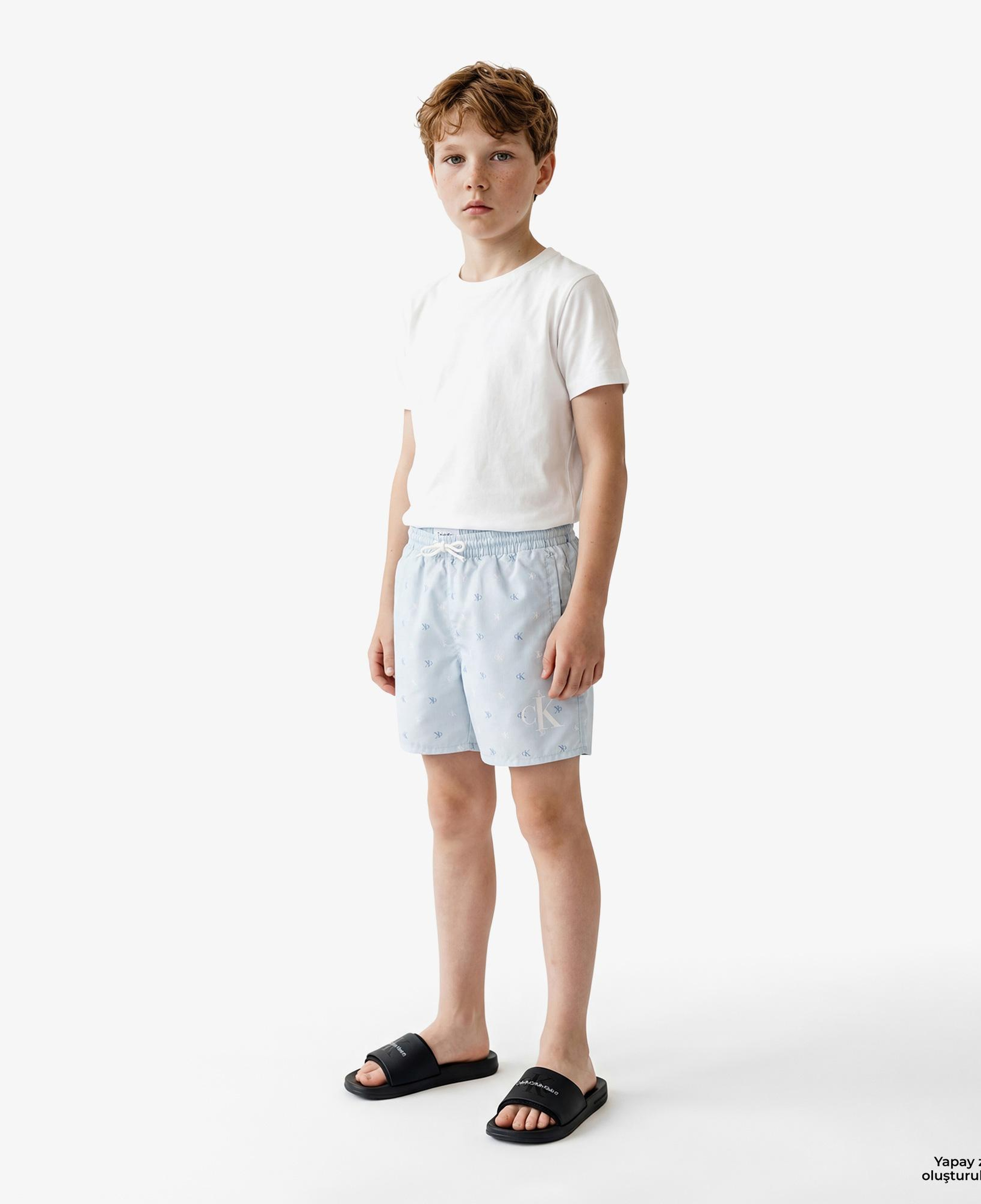 Calvin Klein Medium Drawstring-Print Çocuk Mavi Deniz Şortu